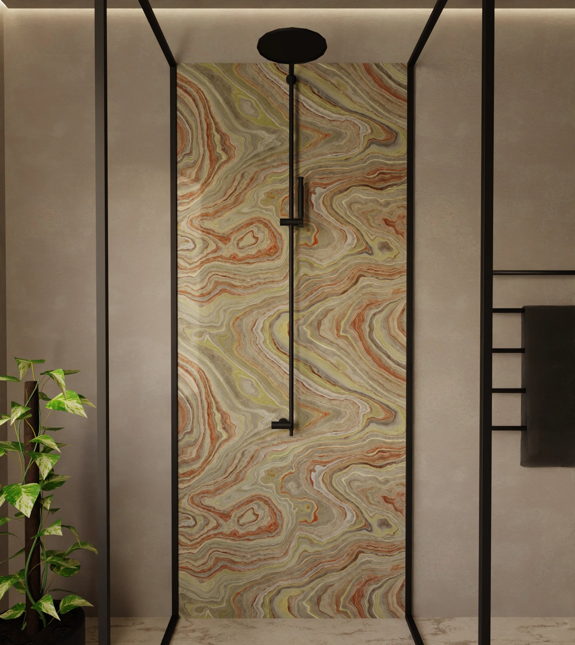 Duschrückwand - Onyx Terrakotta-Oliv – Bild 1