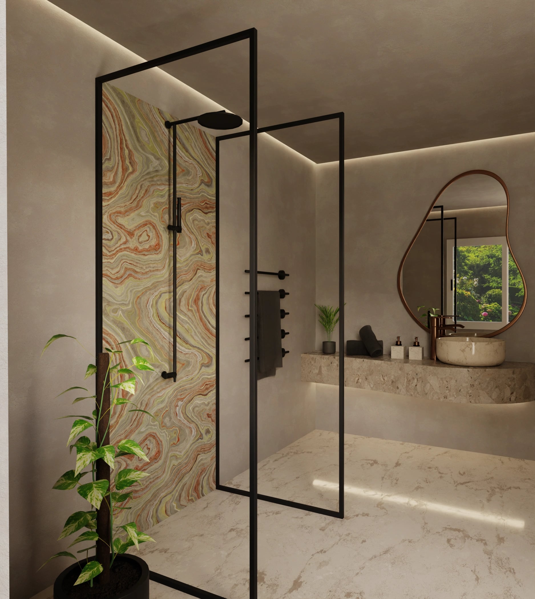 Duschrückwand - Onyx Terrakotta-Oliv – Bild 2
