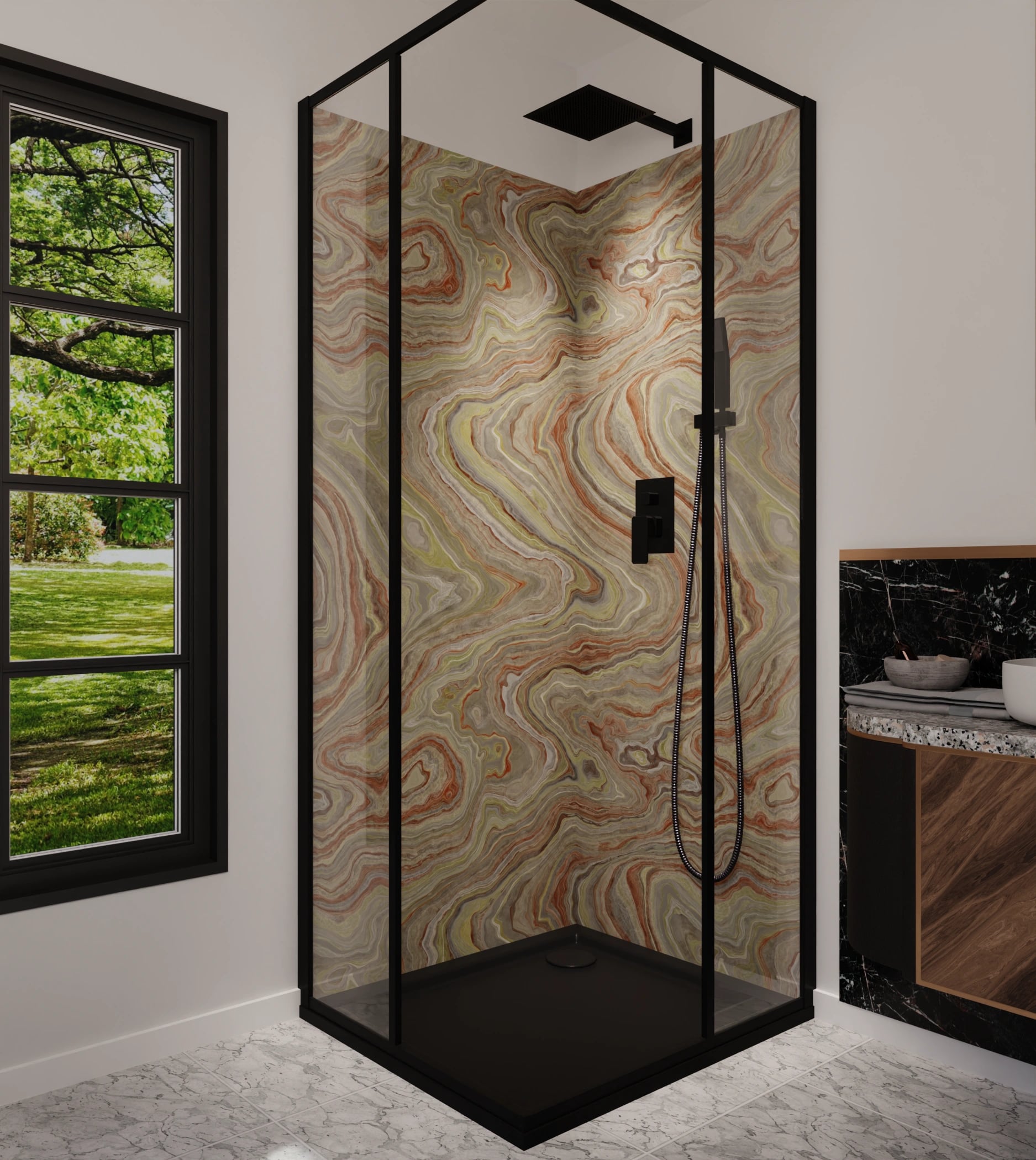 Duschrückwand - Onyx Terrakotta-Oliv – Bild 5