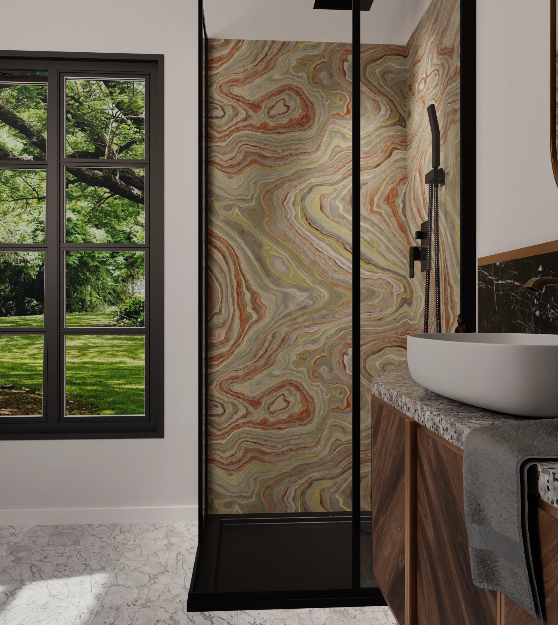 Duschrückwand - Onyx Terrakotta-Oliv – Bild 6