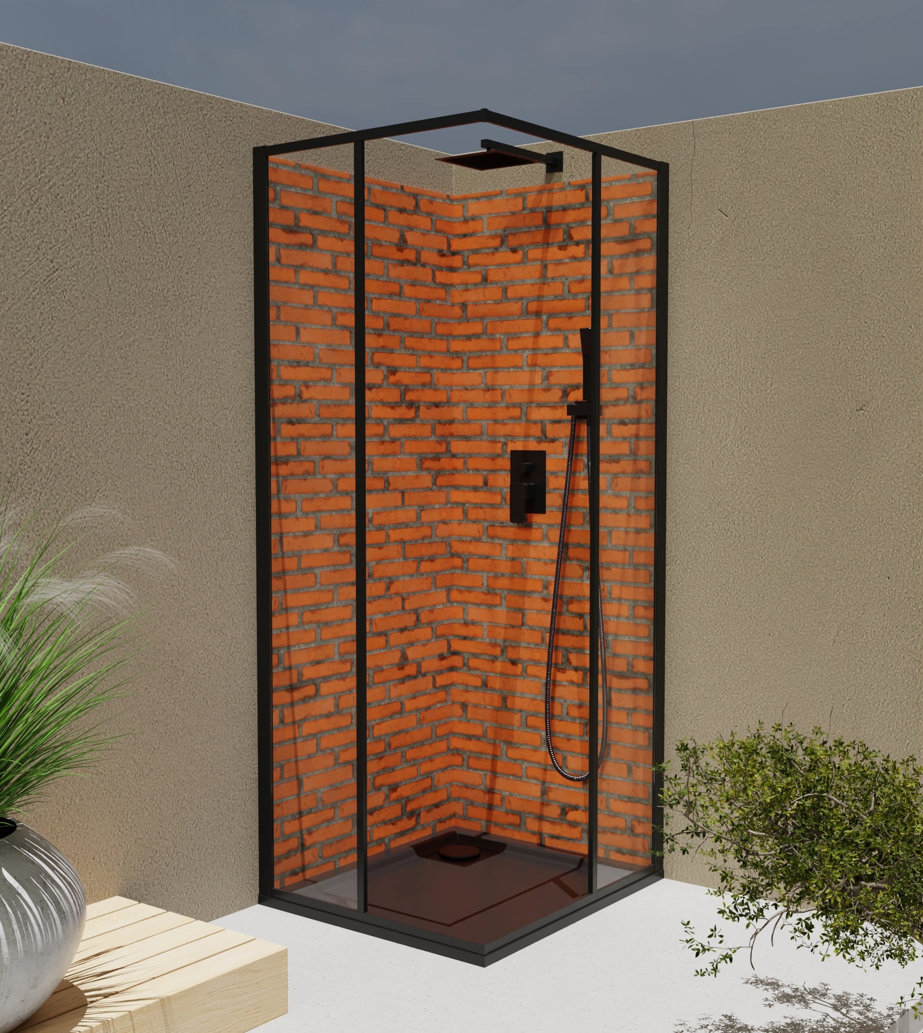 Duschrückwand - Backstein Orange Modern – Bild 4