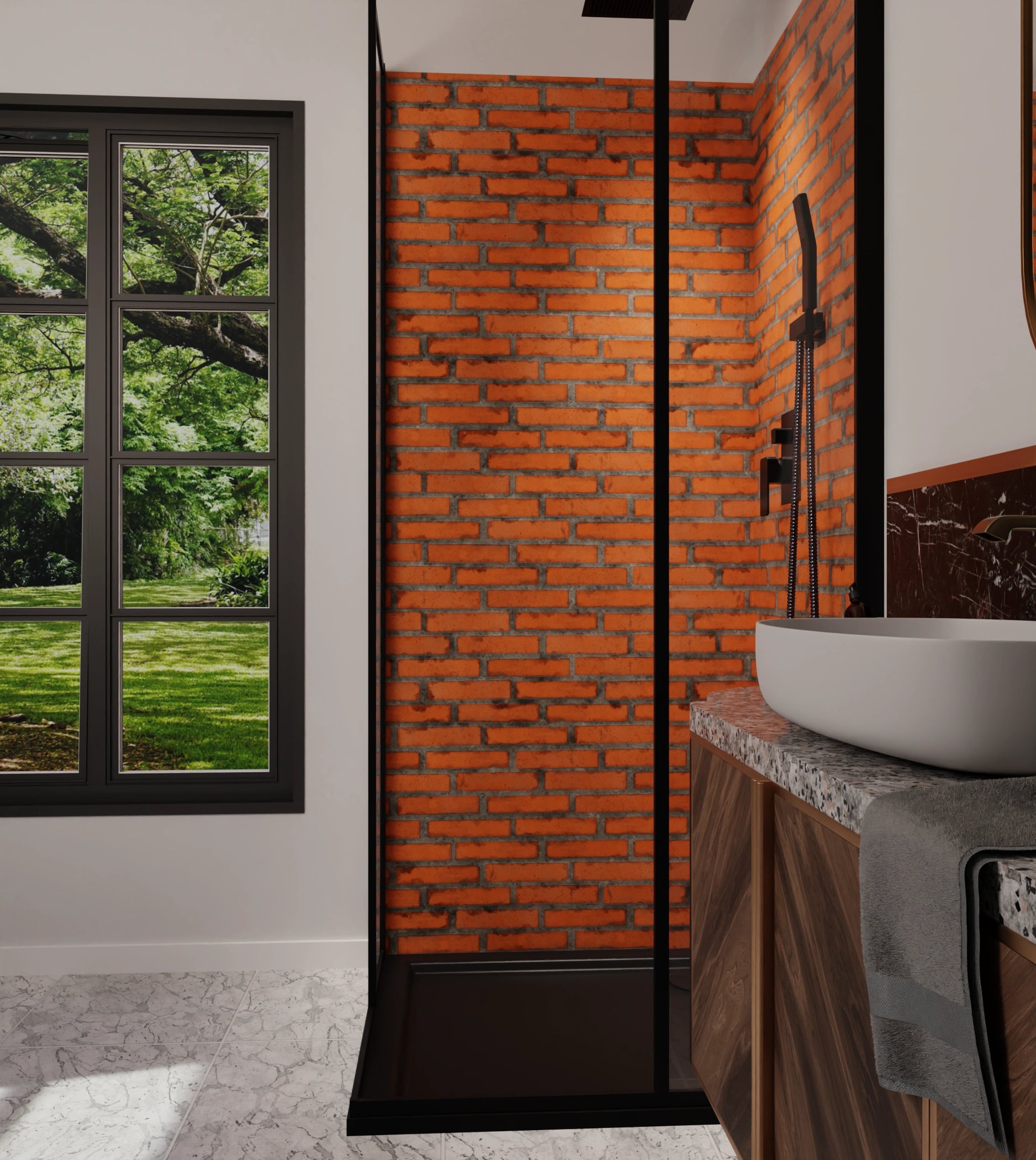 Duschrückwand - Backstein Orange Modern – Bild 6