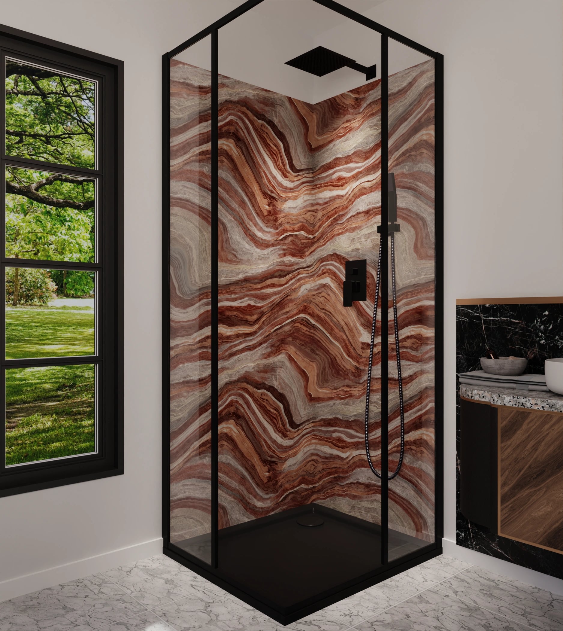 Duschrückwand - Onyx Rotbraun – Bild 5