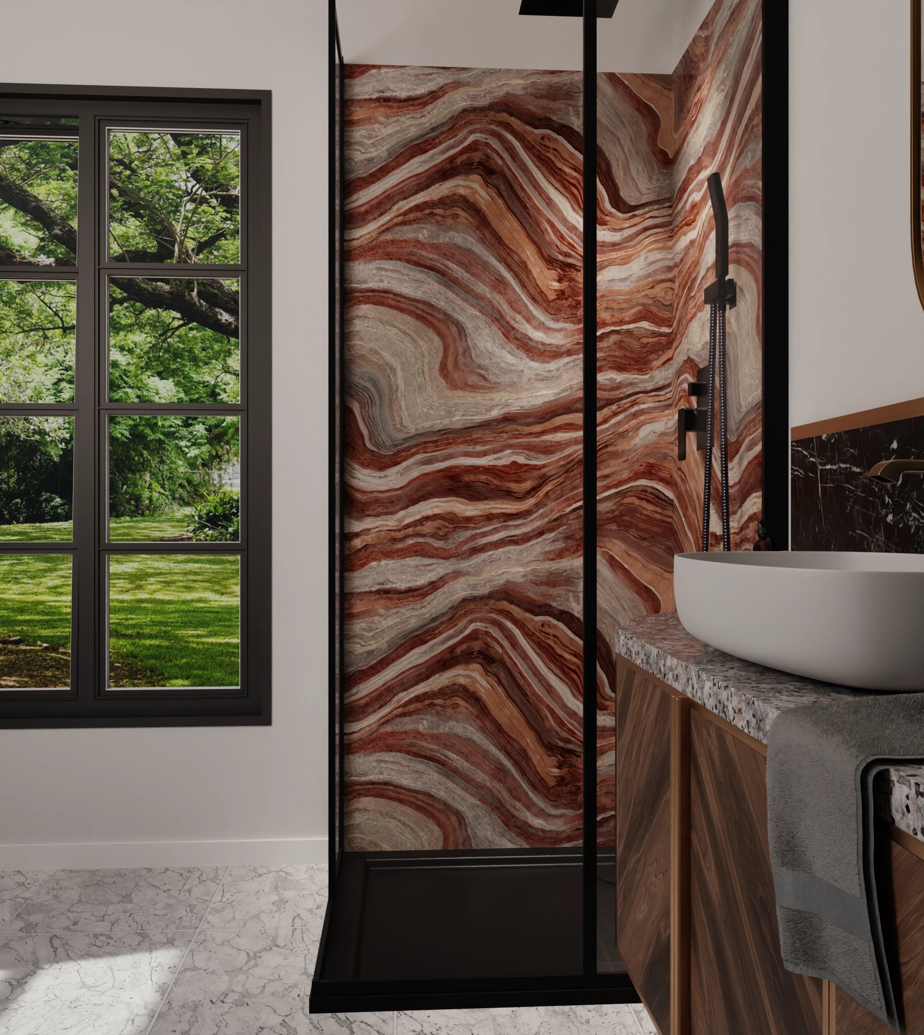 Duschrückwand - Onyx Rotbraun – Bild 6