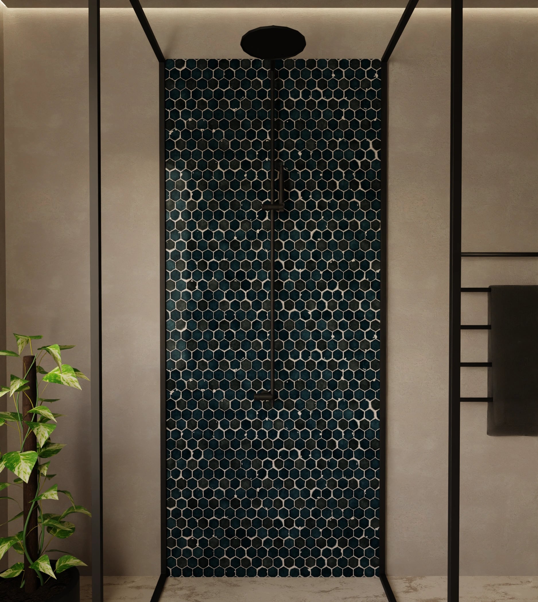 Duschrückwand - Hexagon-Mosaik Tiefblau – Bild 1