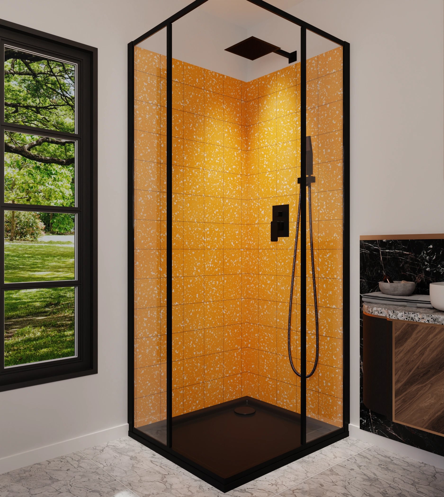 Duschrückwand - Terrazzo Orange-Sprenkel – Bild 5