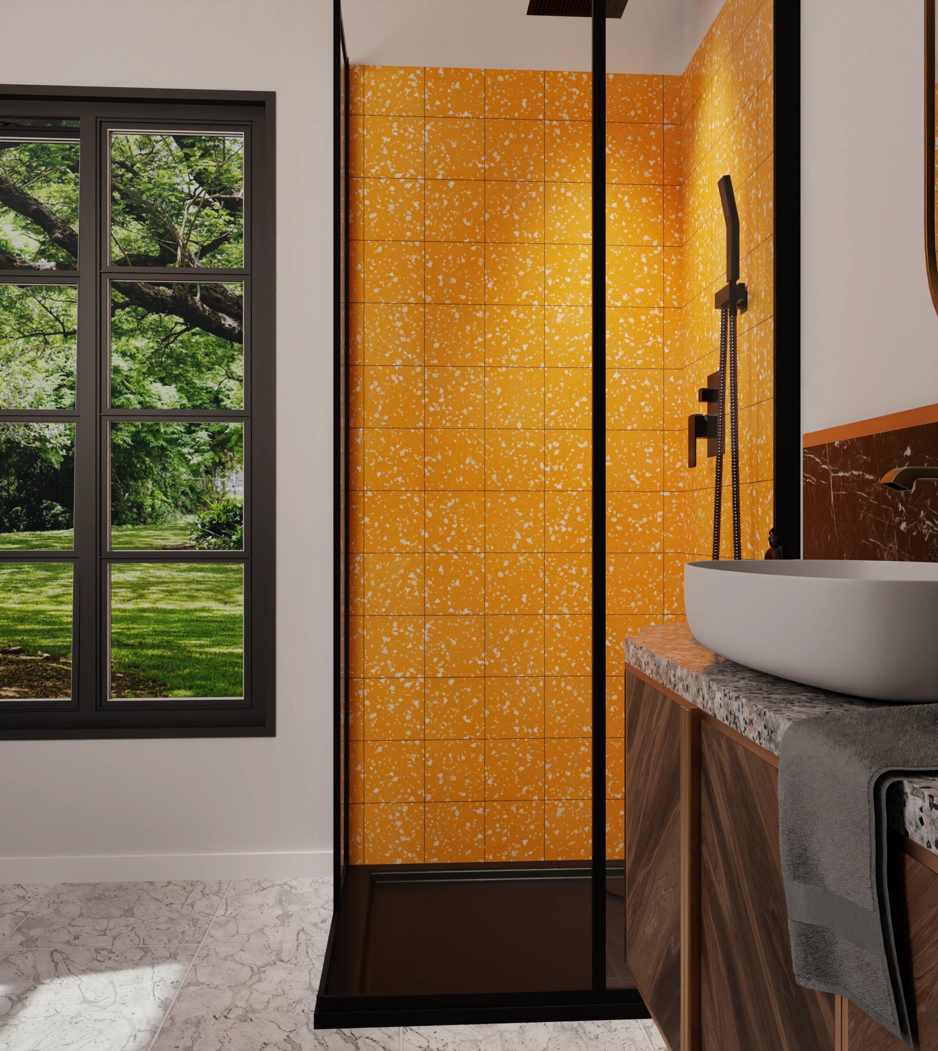 Duschrückwand - Terrazzo Orange-Sprenkel – Bild 6