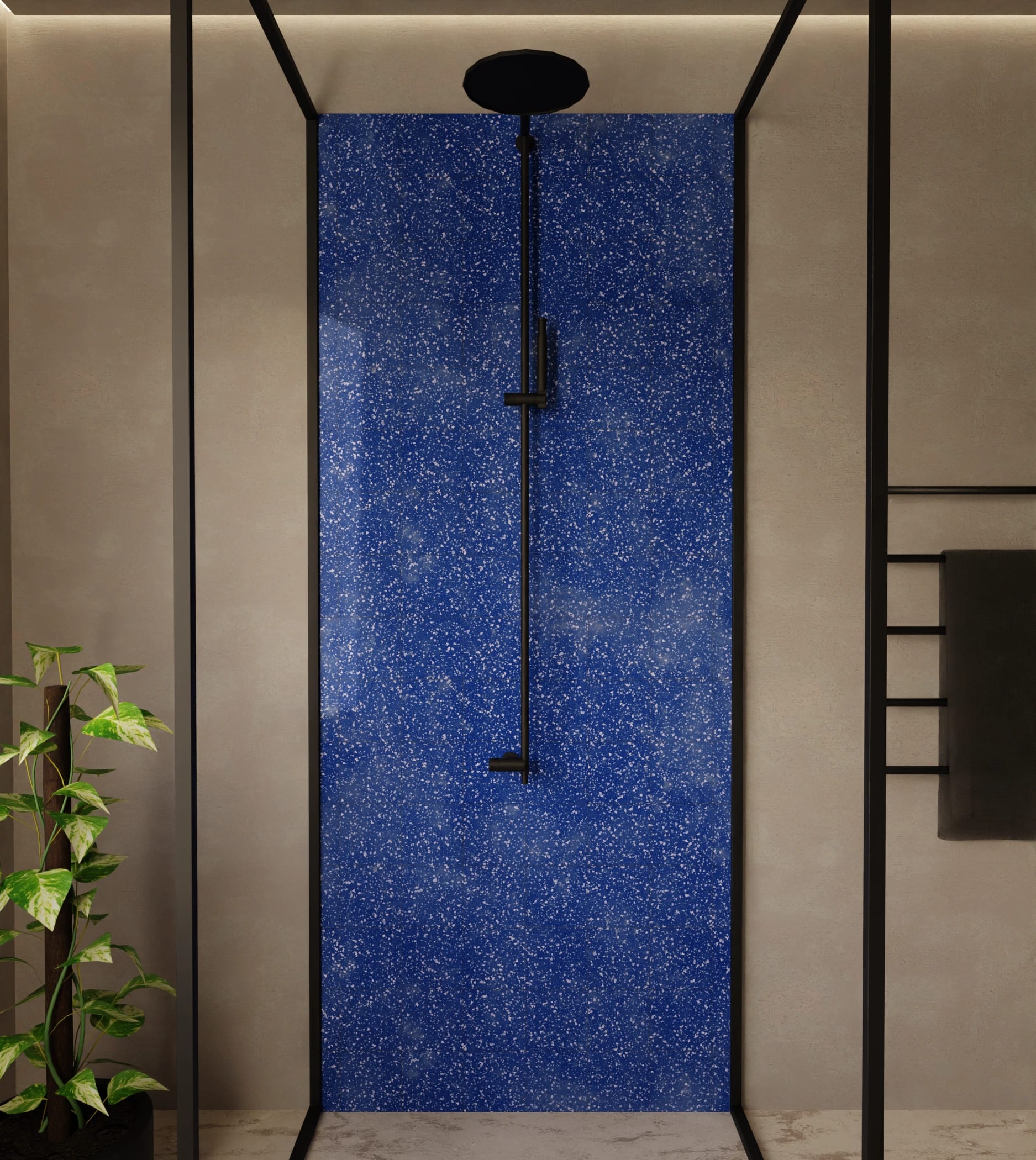 Duschrückwand - Terrazzo Kobalt-Sprenkel