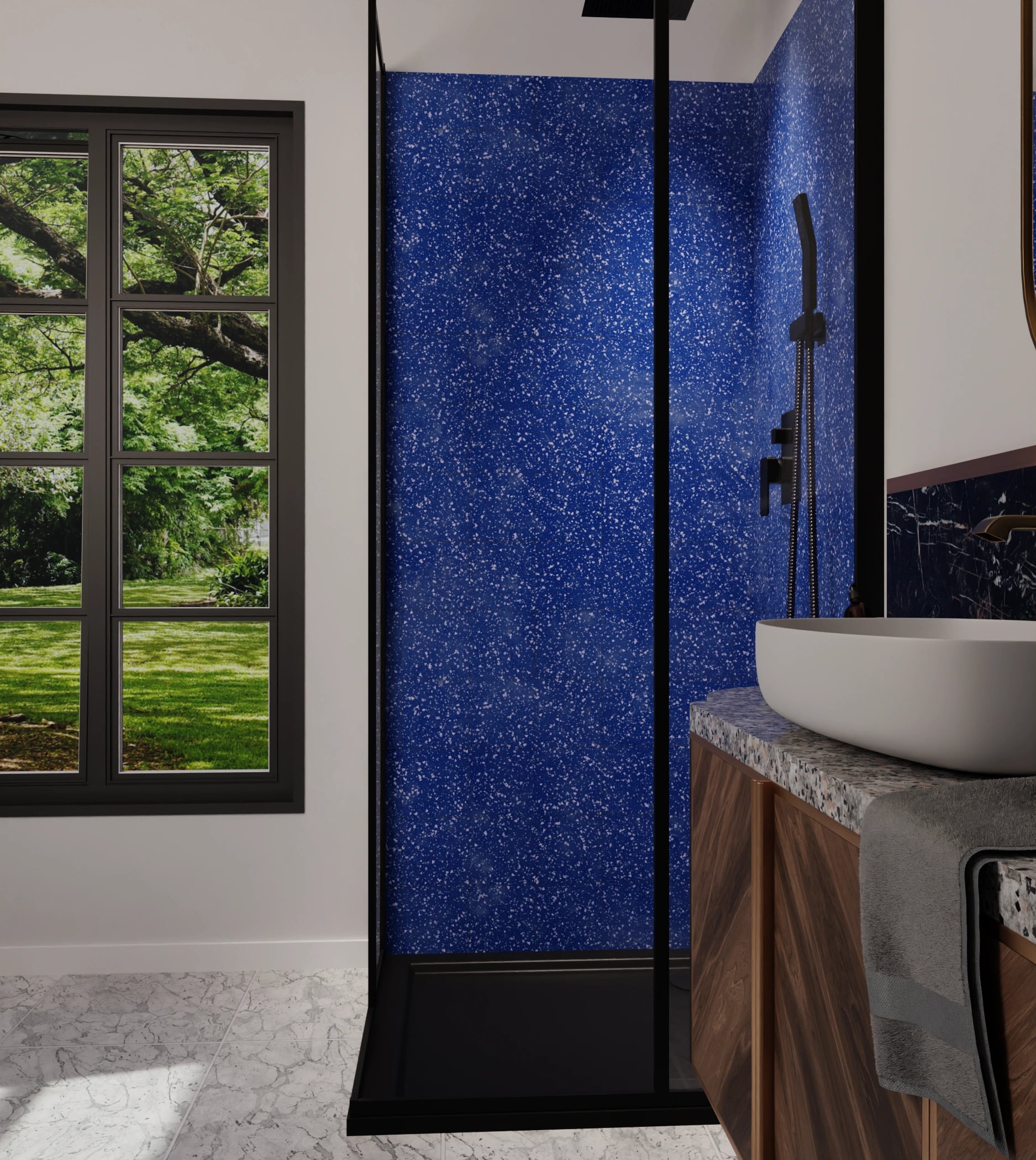 Duschrückwand - Terrazzo Kobalt-Sprenkel – Bild 6