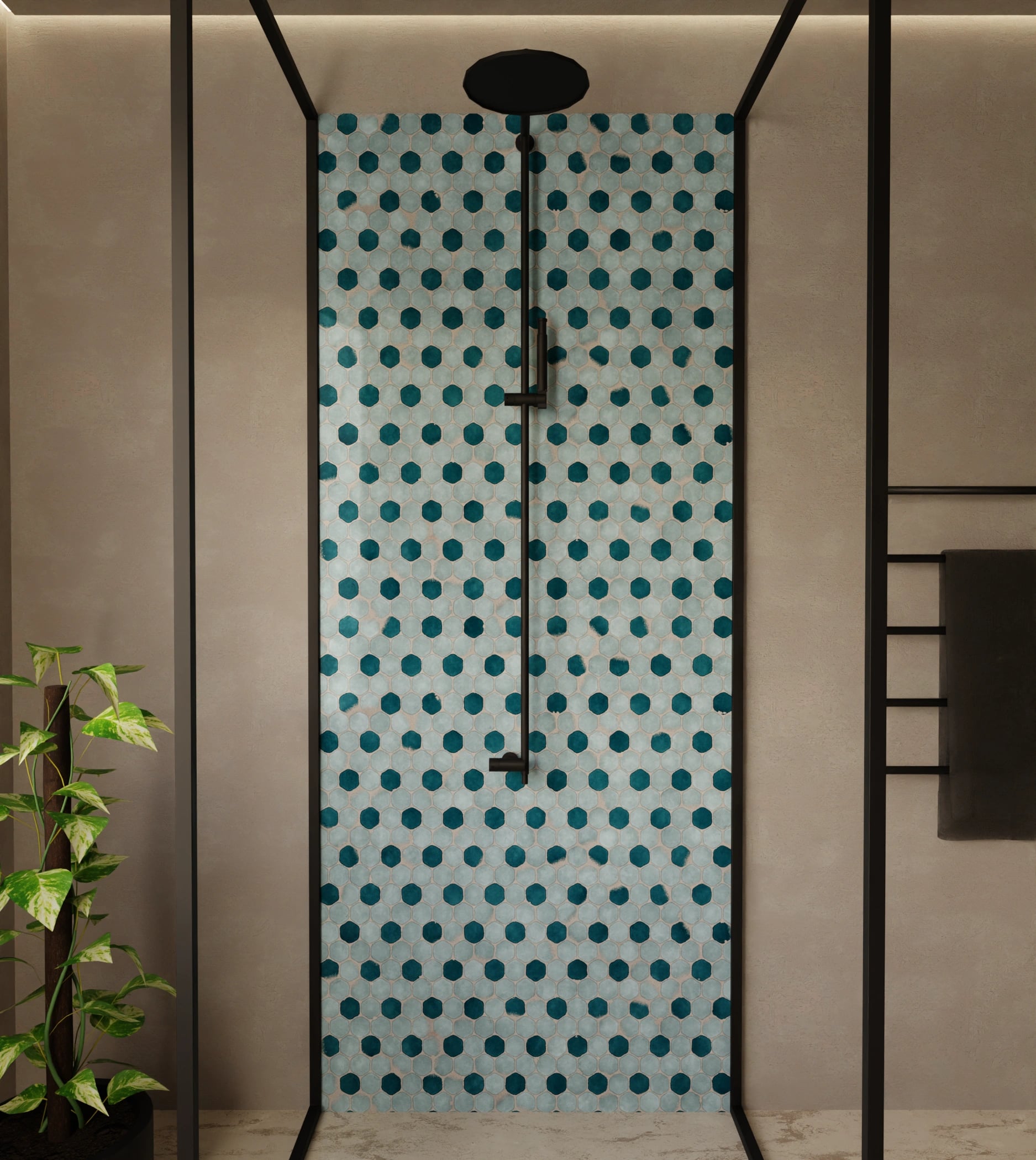 Duschrückwand - Hexagon-Mosaik Aqua-Petrol – Bild 1