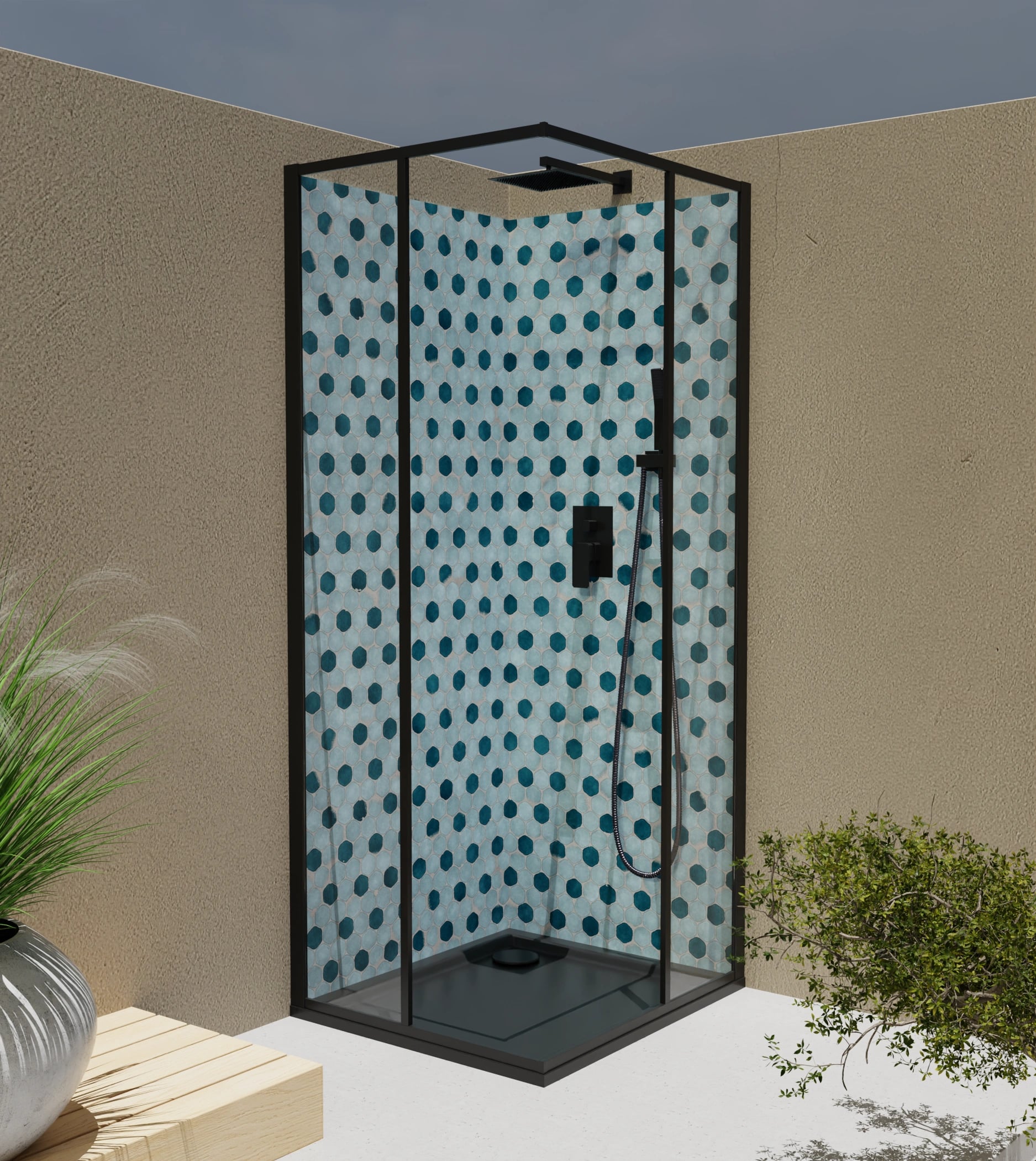 Duschrückwand - Hexagon-Mosaik Aqua-Petrol – Bild 4
