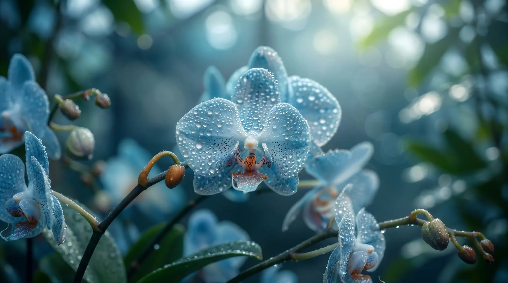 Duschrückwand - Orchidee Blau Regentropfen – Bild 7