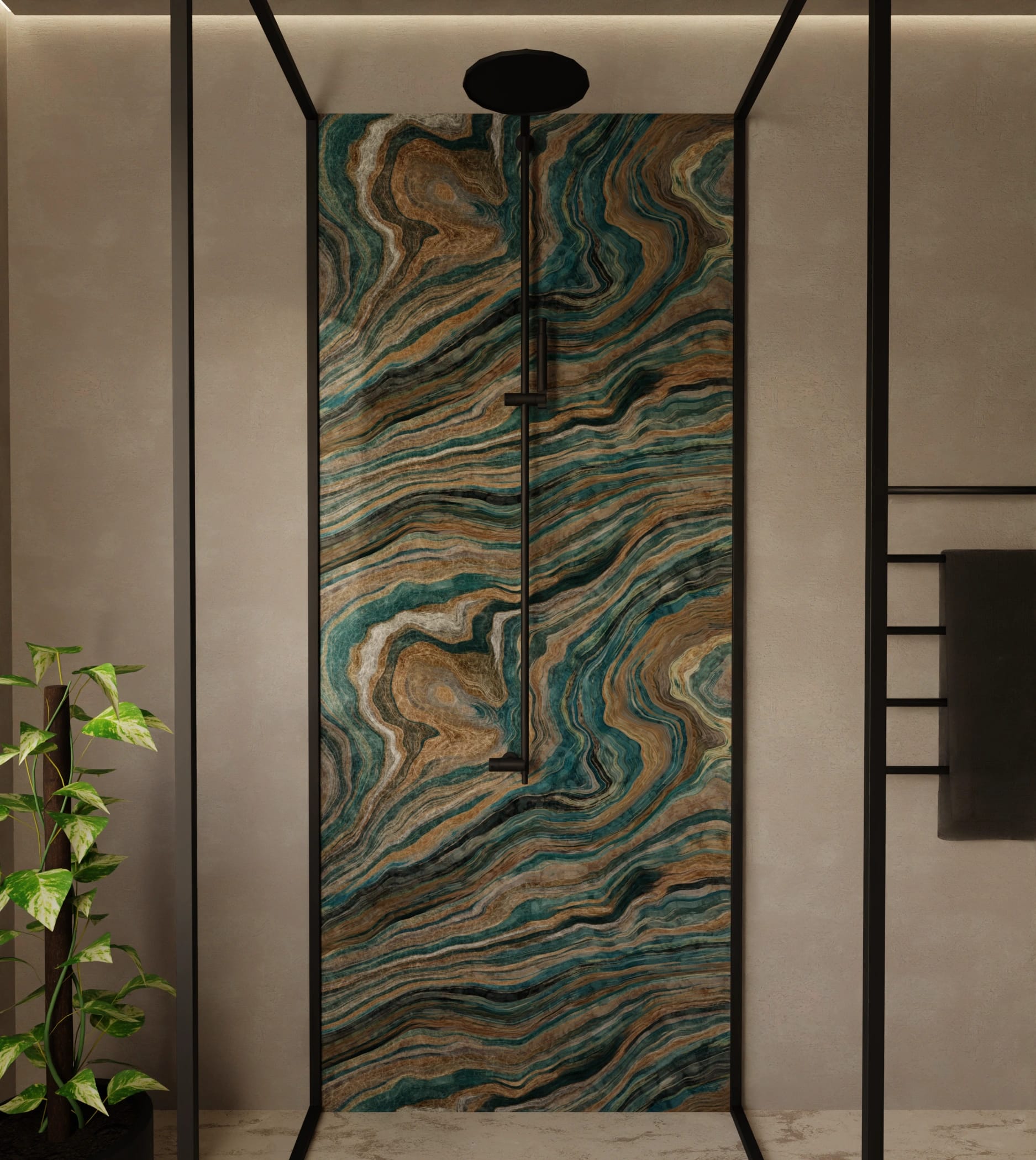 Duschrückwand - Onyx Petrol-Gold