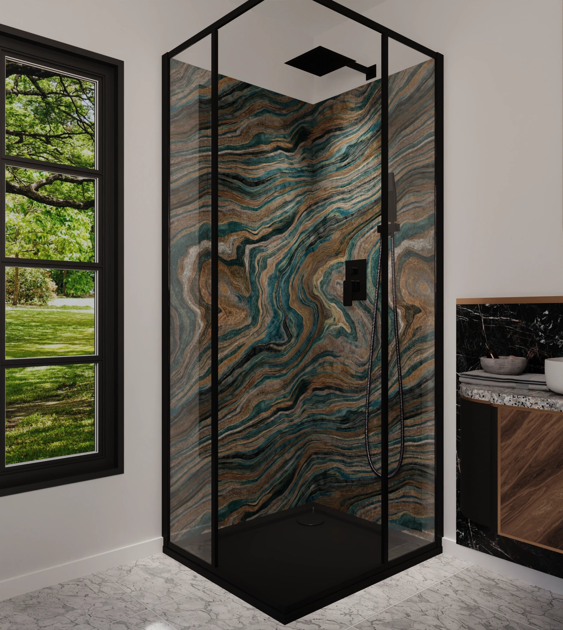 Duschrückwand - Onyx Petrol-Gold – Bild 5