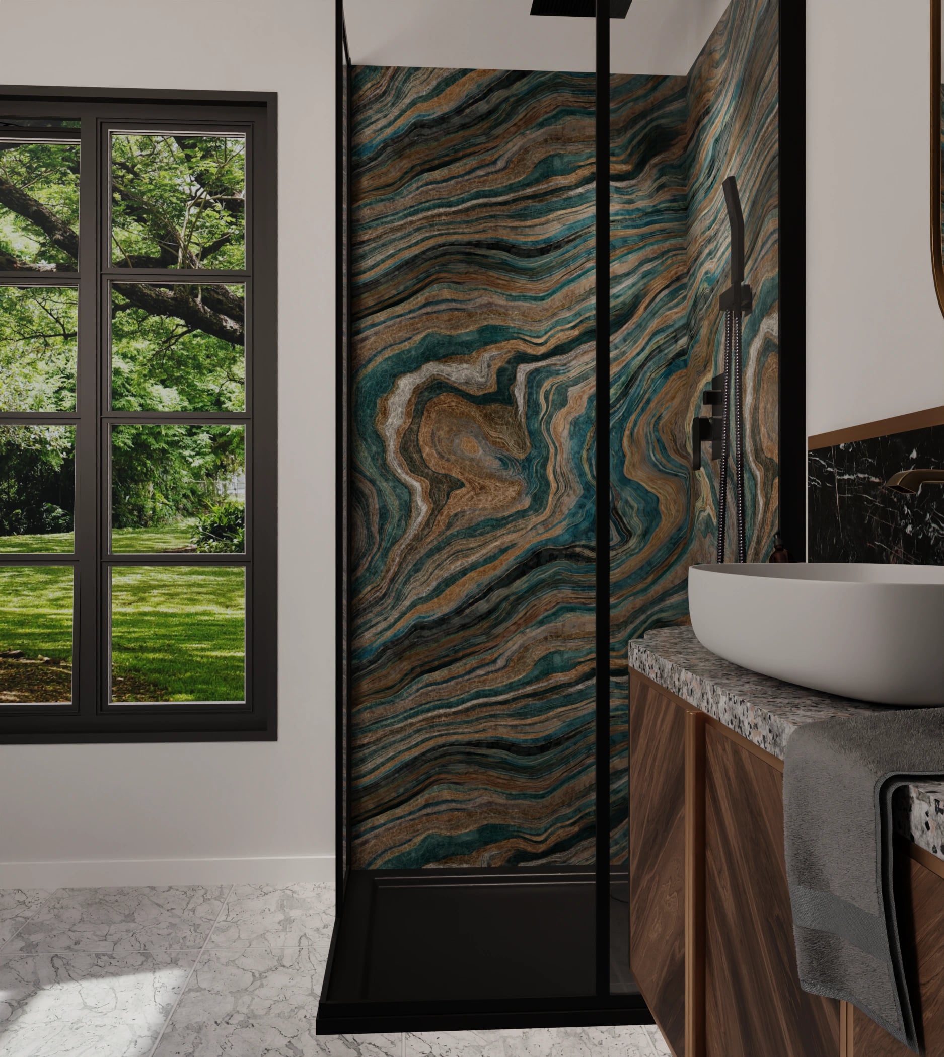 Duschrückwand - Onyx Petrol-Gold – Bild 6