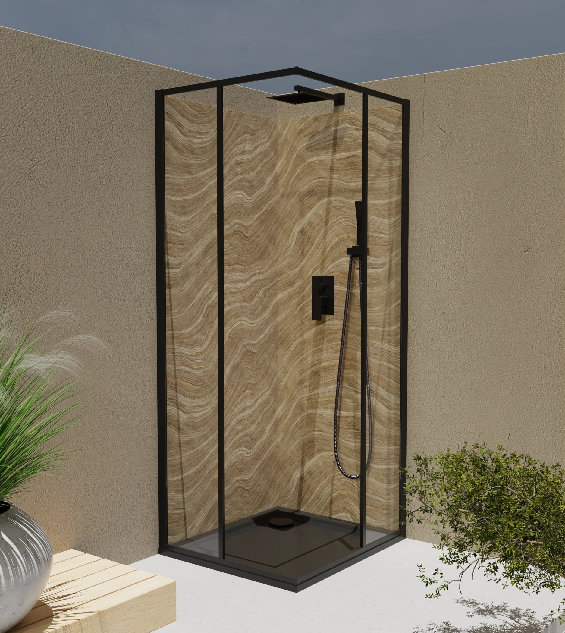 Duschrückwand - Onyx Sand-Beige – Bild 4