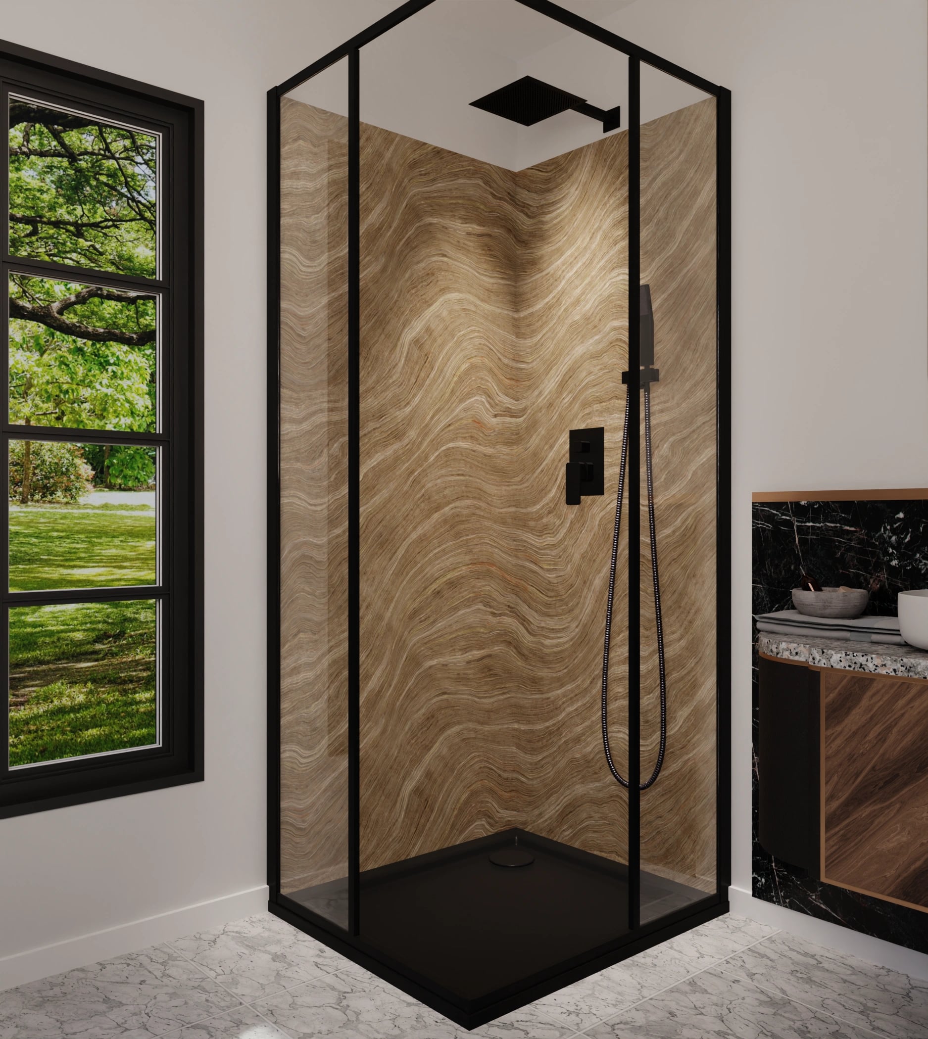 Duschrückwand - Onyx Sand-Beige – Bild 5