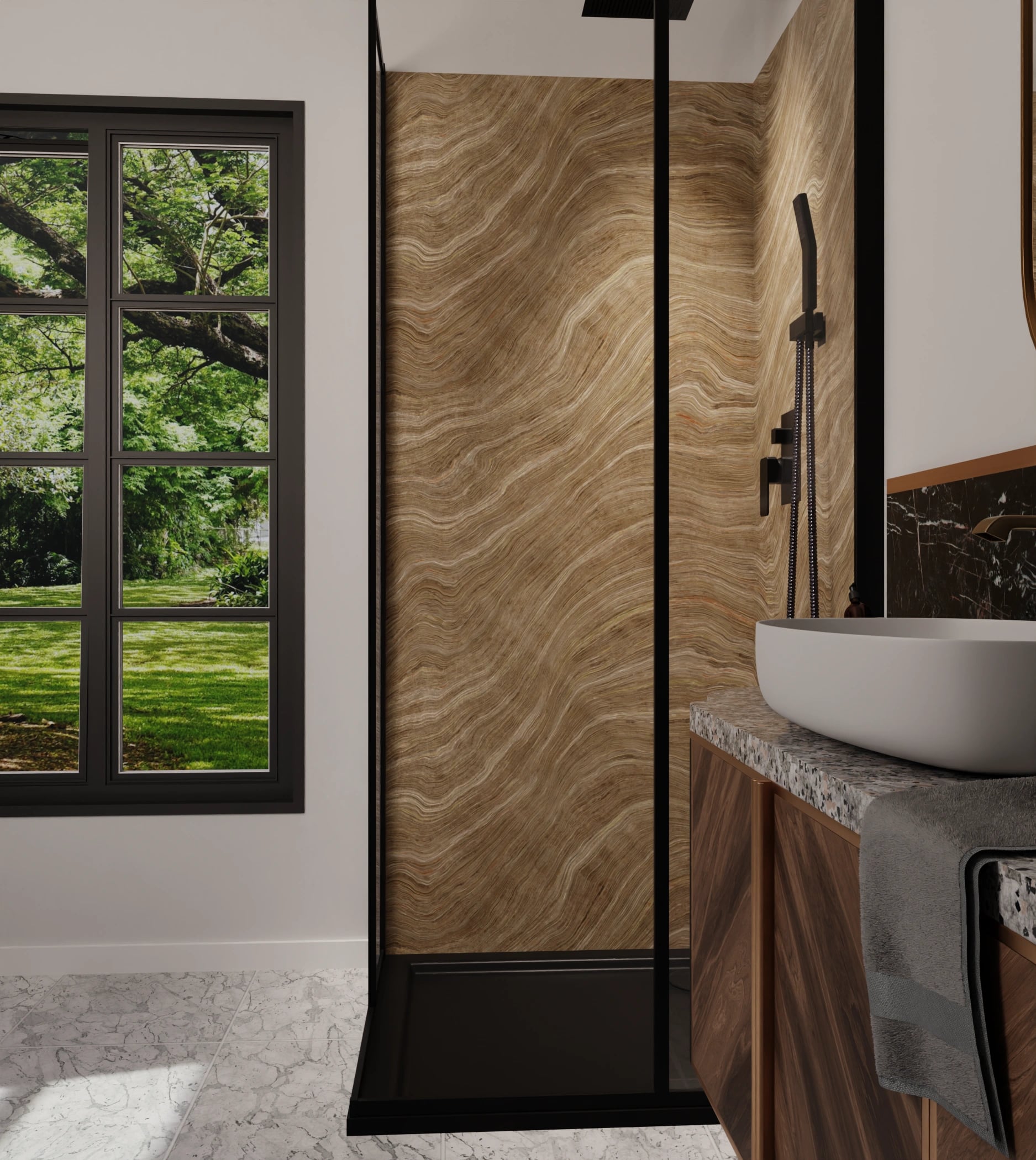 Duschrückwand - Onyx Sand-Beige – Bild 6