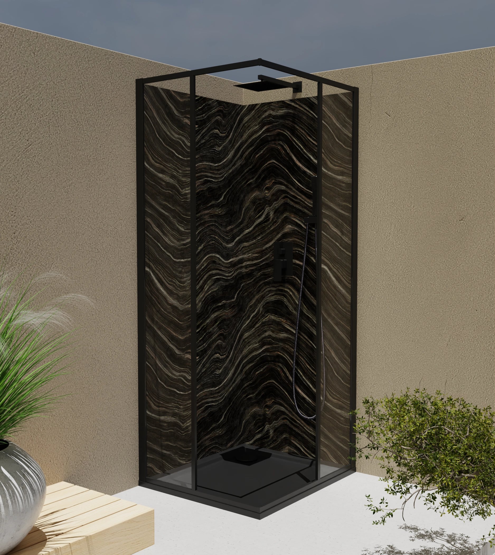 Duschrückwand - Onyx Schwarz-Gold – Bild 4