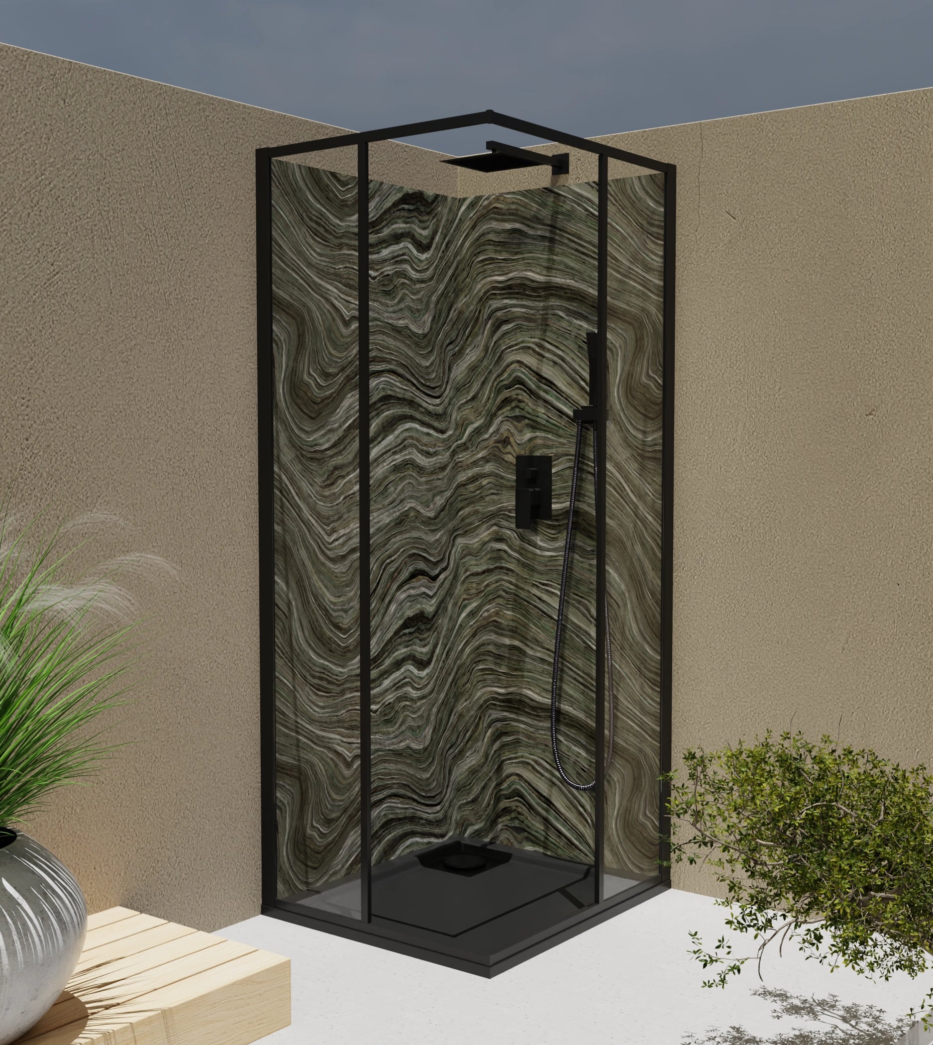 Duschrückwand - Onyx Grau-Olivgrün – Bild 4