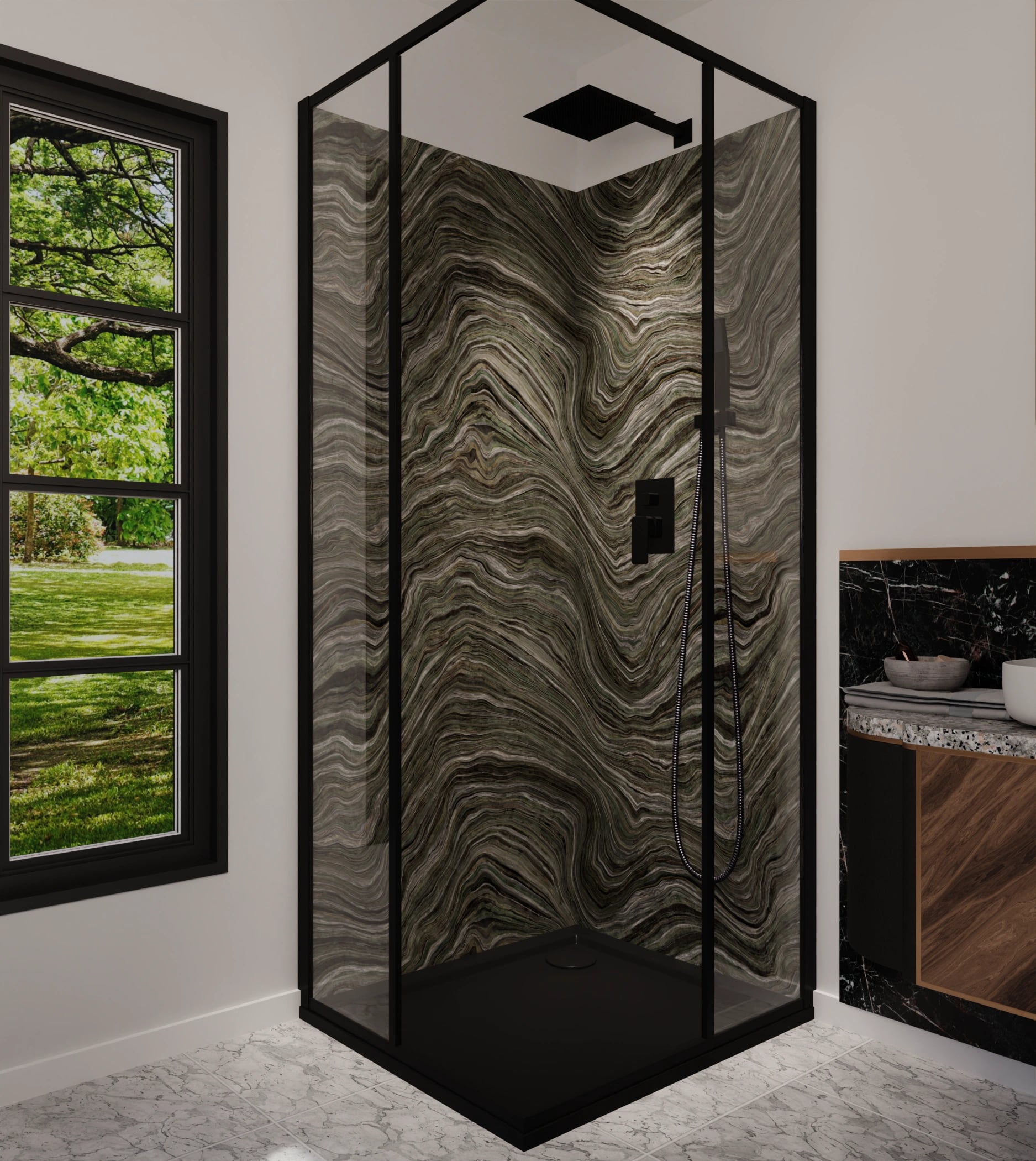 Duschrückwand - Onyx Grau-Olivgrün – Bild 5