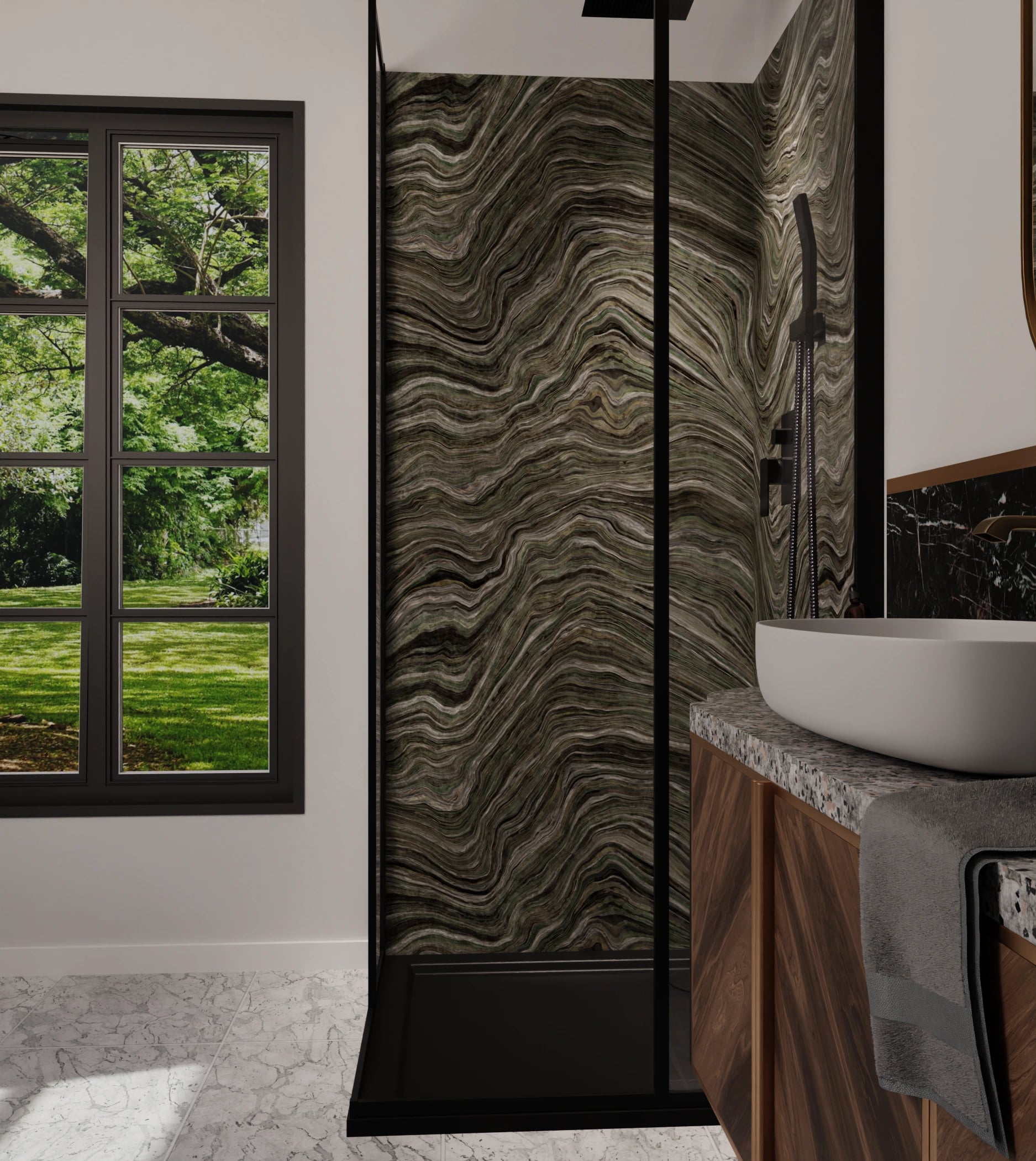 Duschrückwand - Onyx Grau-Olivgrün – Bild 6