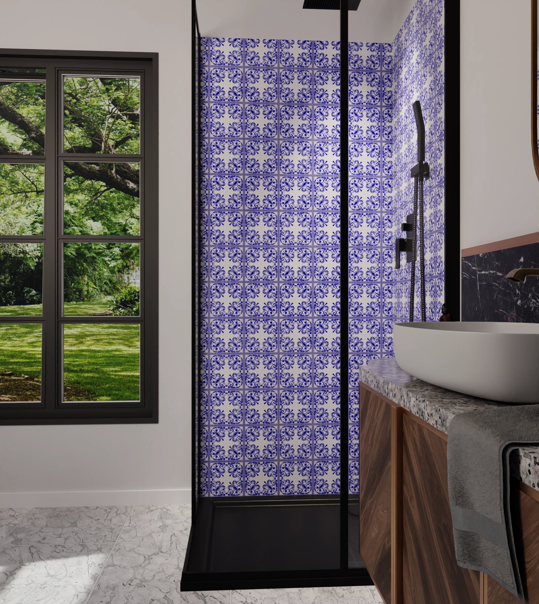 Duschrückwand - Azulejo Kobalt Klein – Bild 6