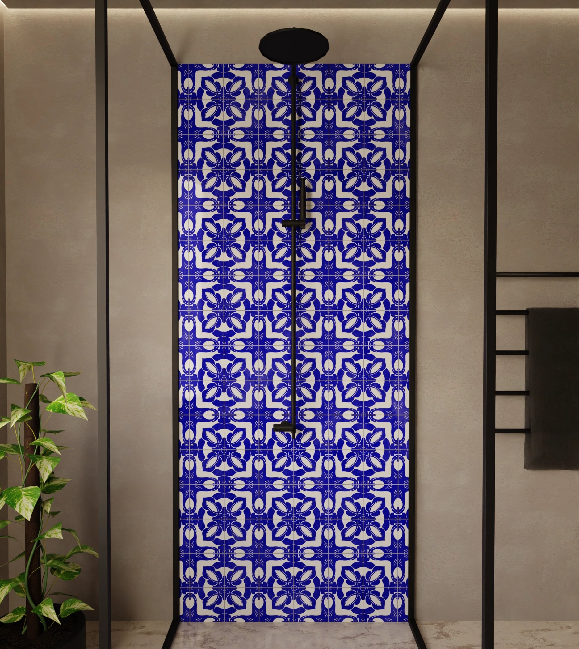 Duschrückwand - Azulejo Tiefblau Floral – Bild 1