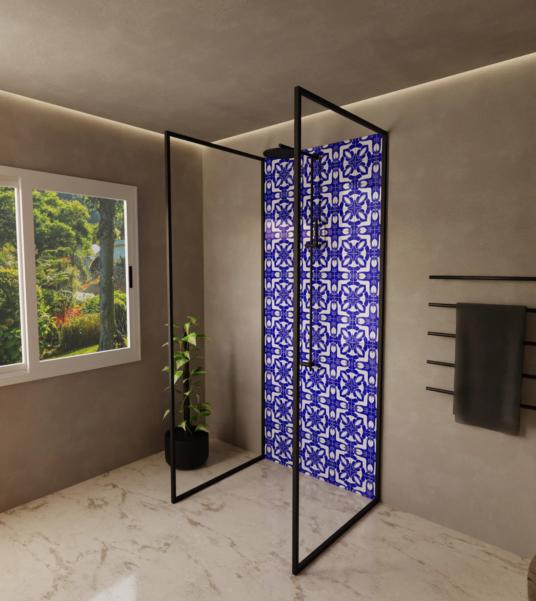 Duschrückwand - Azulejo Tiefblau Floral – Bild 3