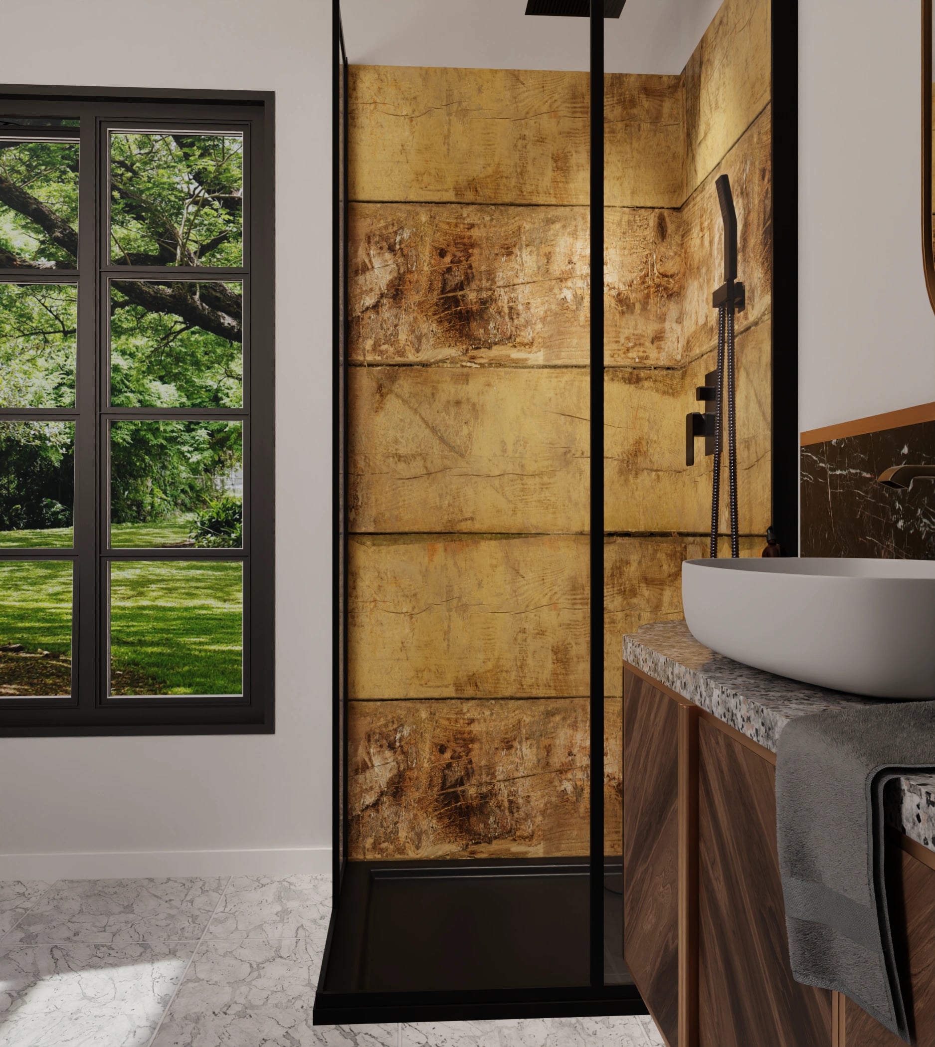 Duschrückwand - Altholz Vintage Beige – Bild 6