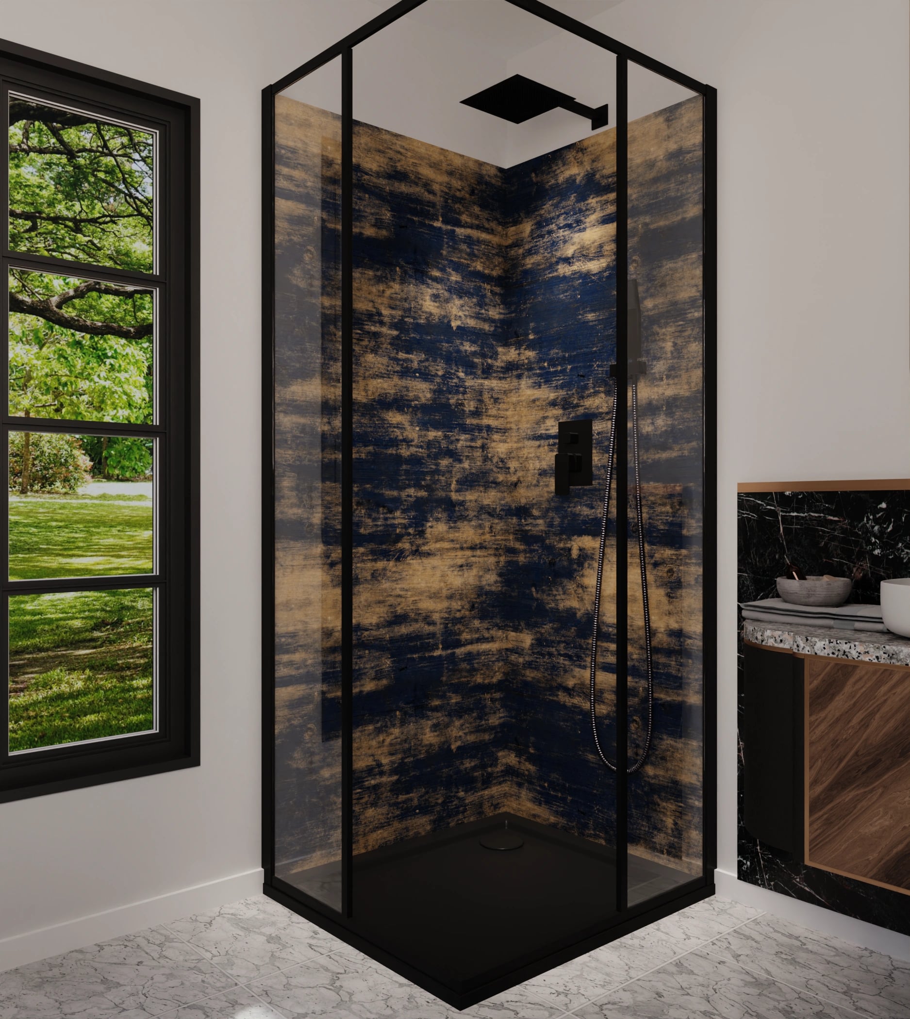 Duschrückwand - Holz Bemalt Blau – Bild 5