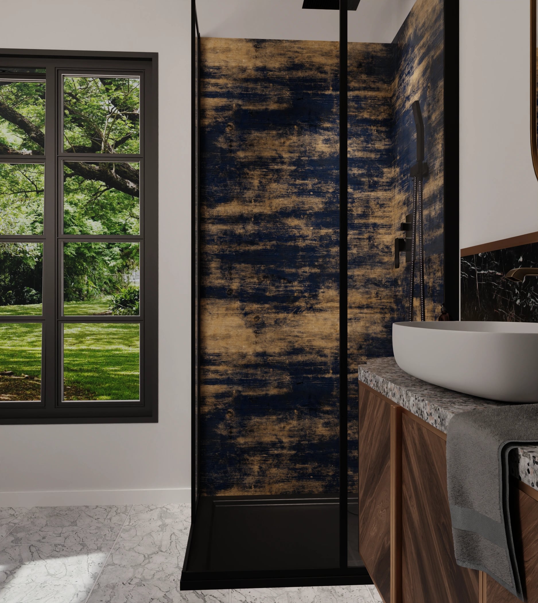 Duschrückwand - Holz Bemalt Blau – Bild 6