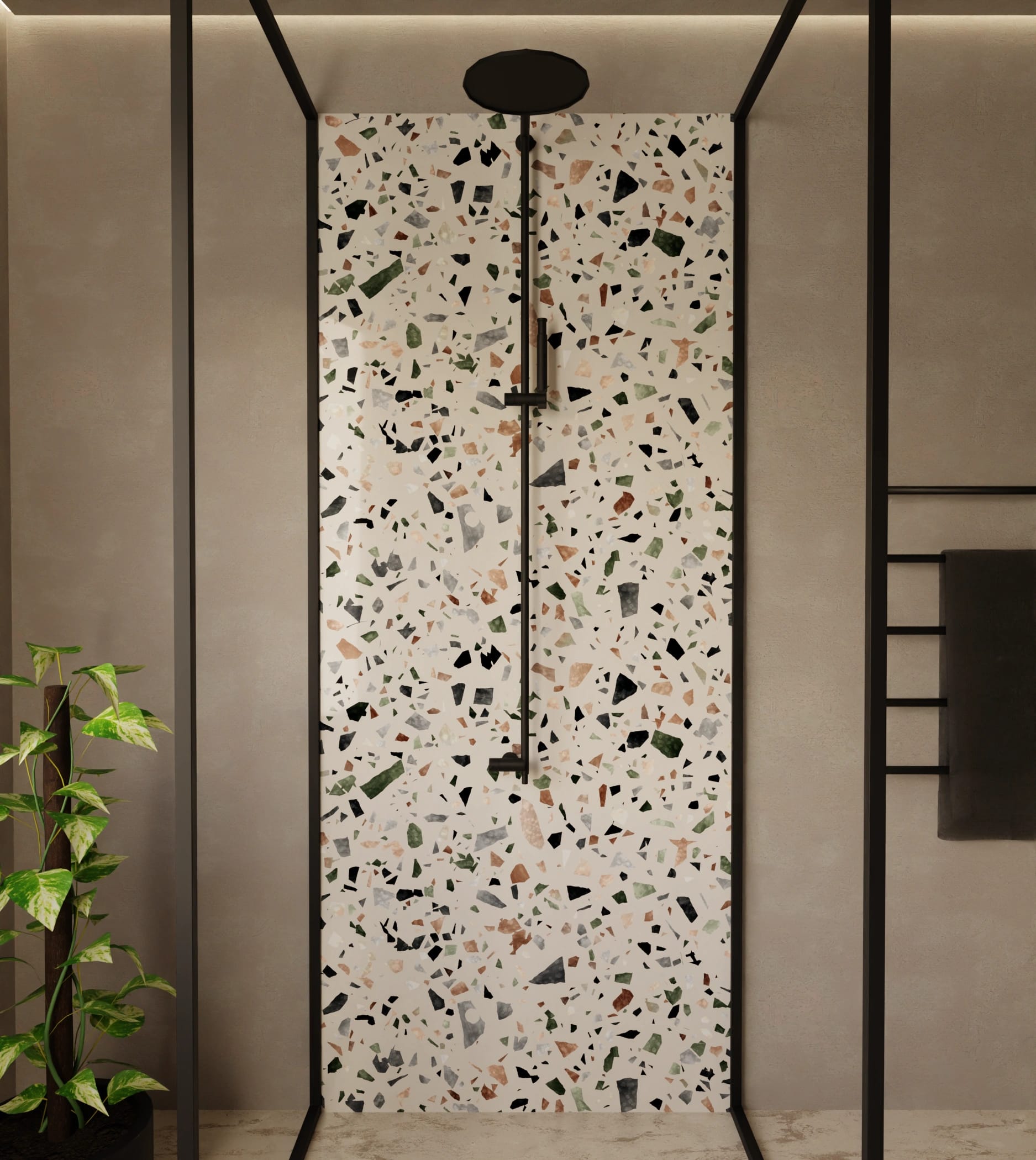 Duschrückwand - Terrazzo Waldgrün