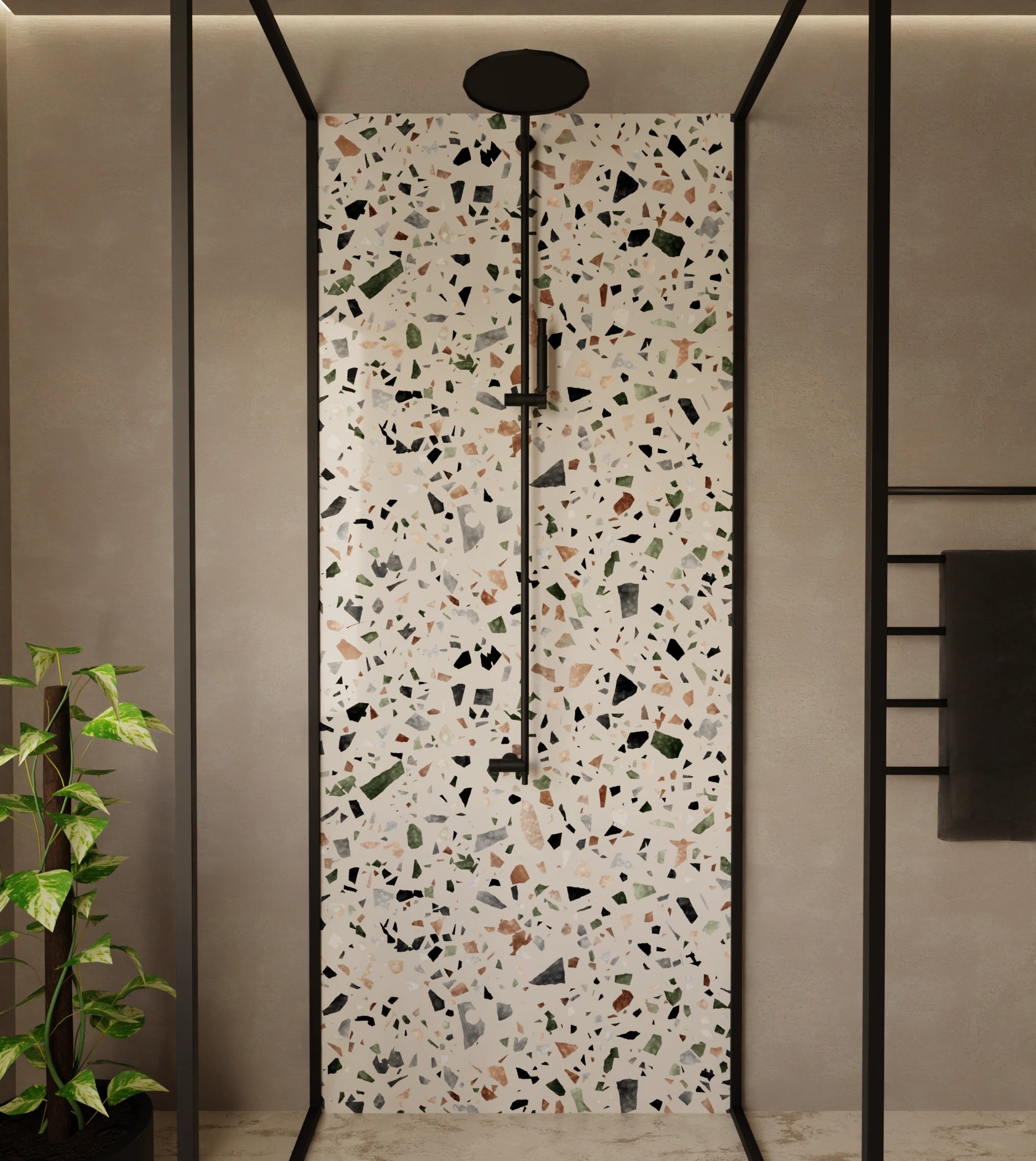 Duschrückwand - Terrazzo Waldgrün – Bild 1