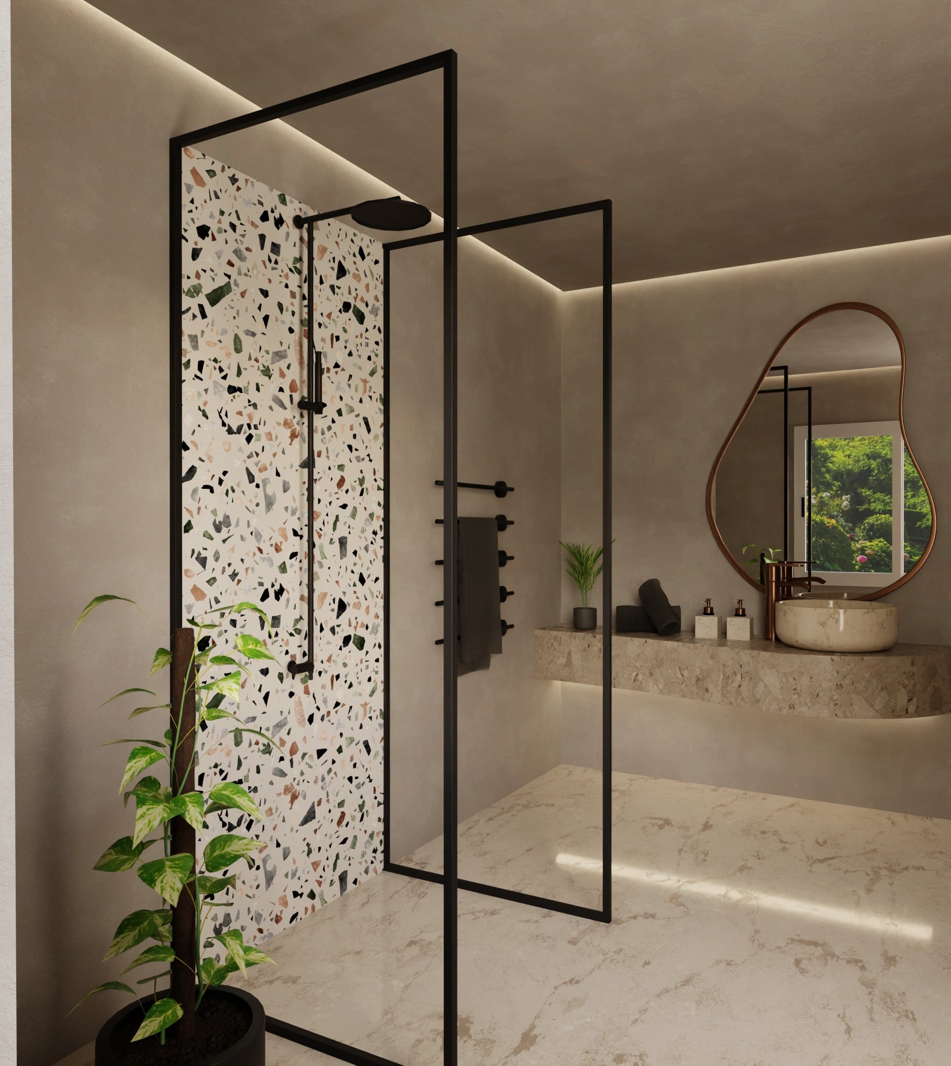 Duschrückwand - Terrazzo Waldgrün – Bild 2