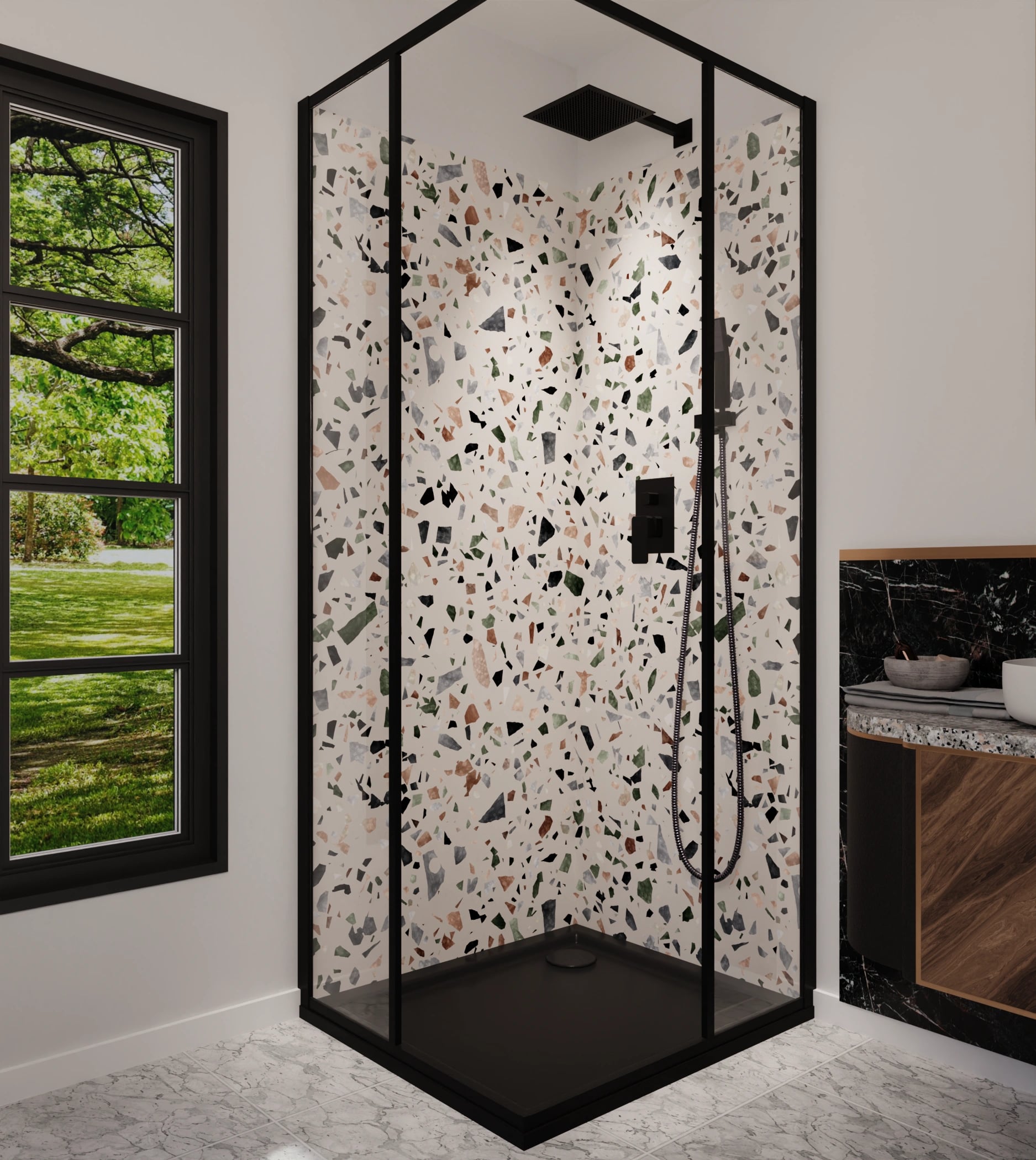 Duschrückwand - Terrazzo Waldgrün – Bild 5