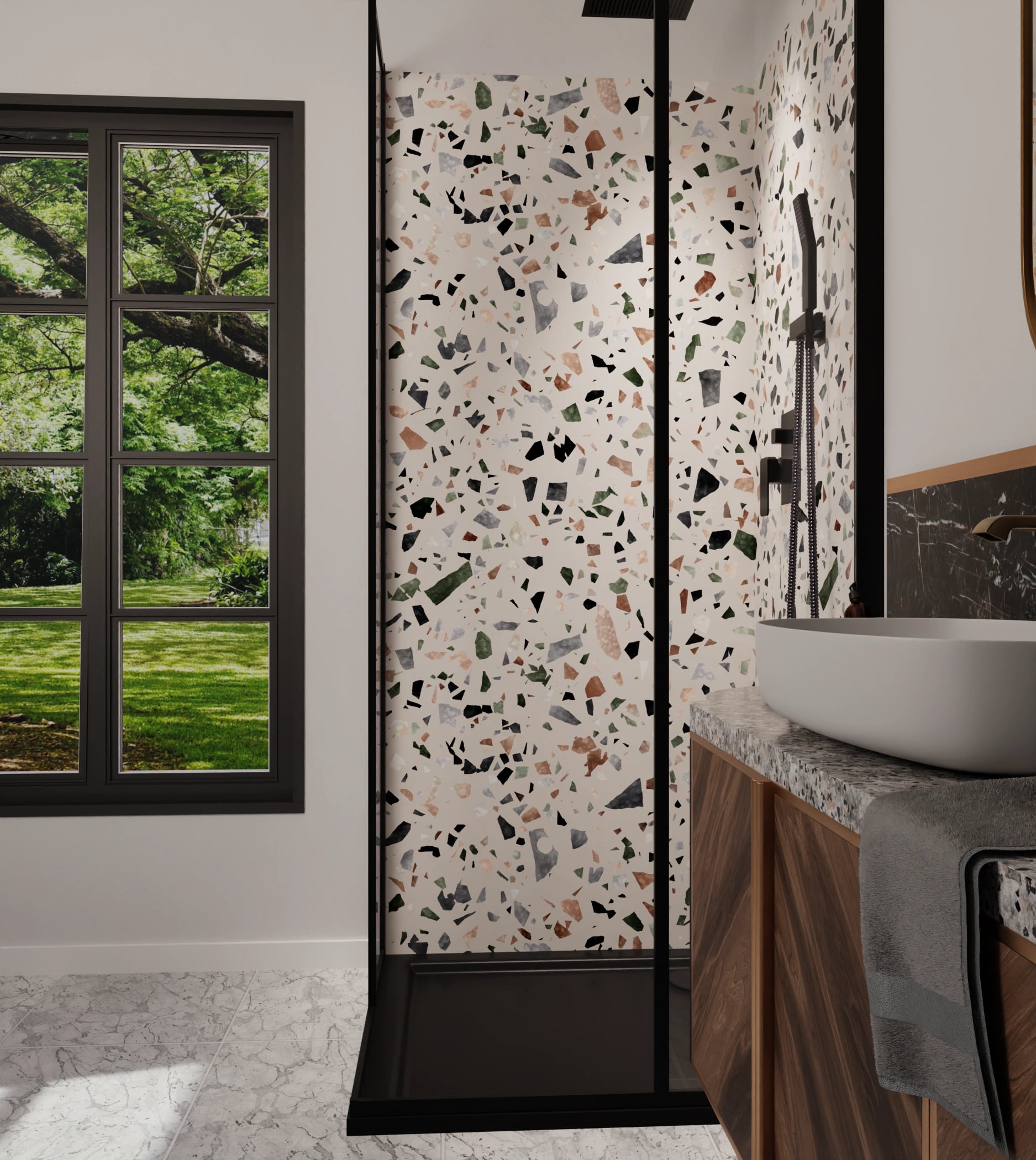 Duschrückwand - Terrazzo Waldgrün – Bild 6