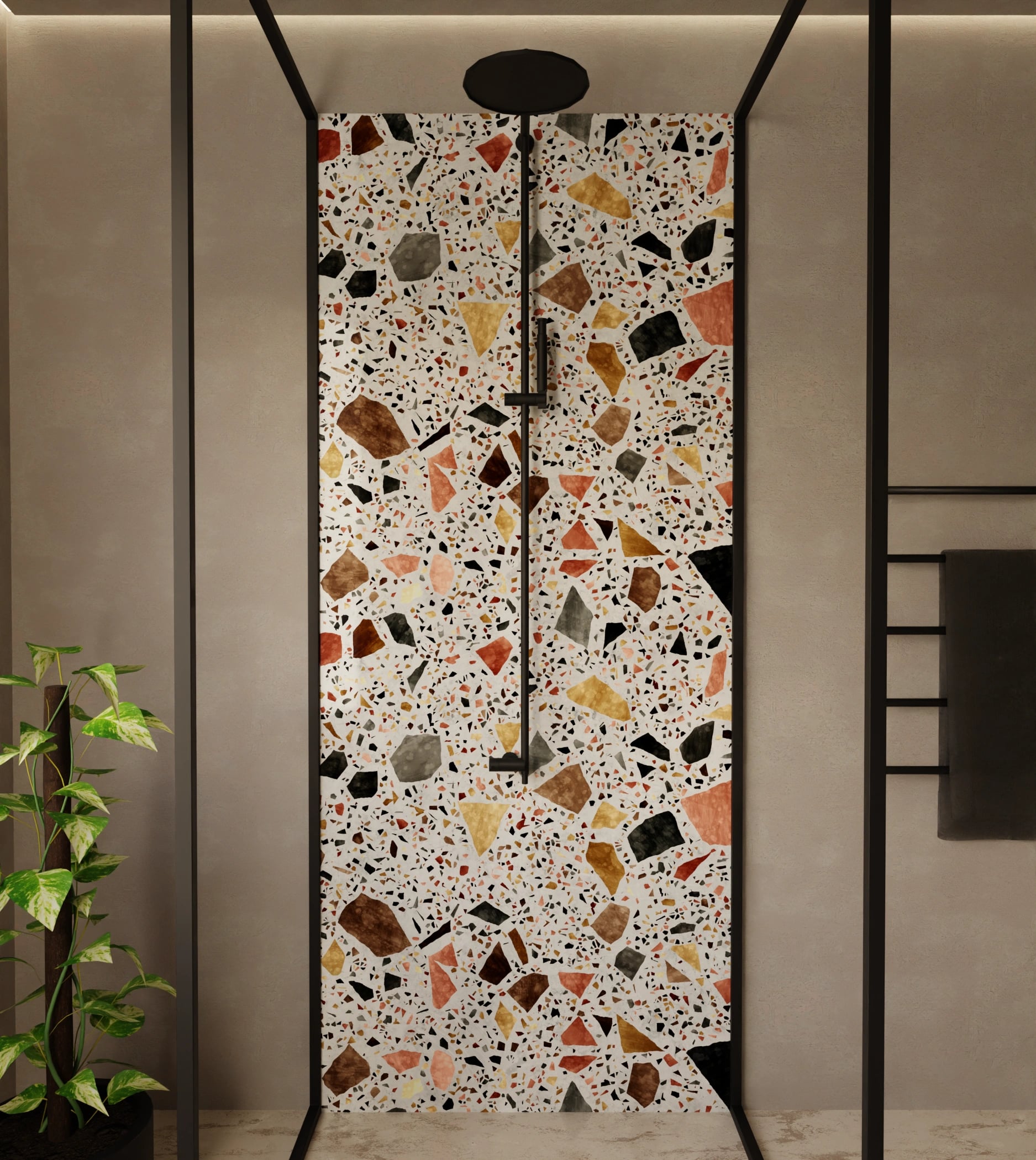 Duschrückwand - Terrazzo Gold-Terrakotta – Bild 1