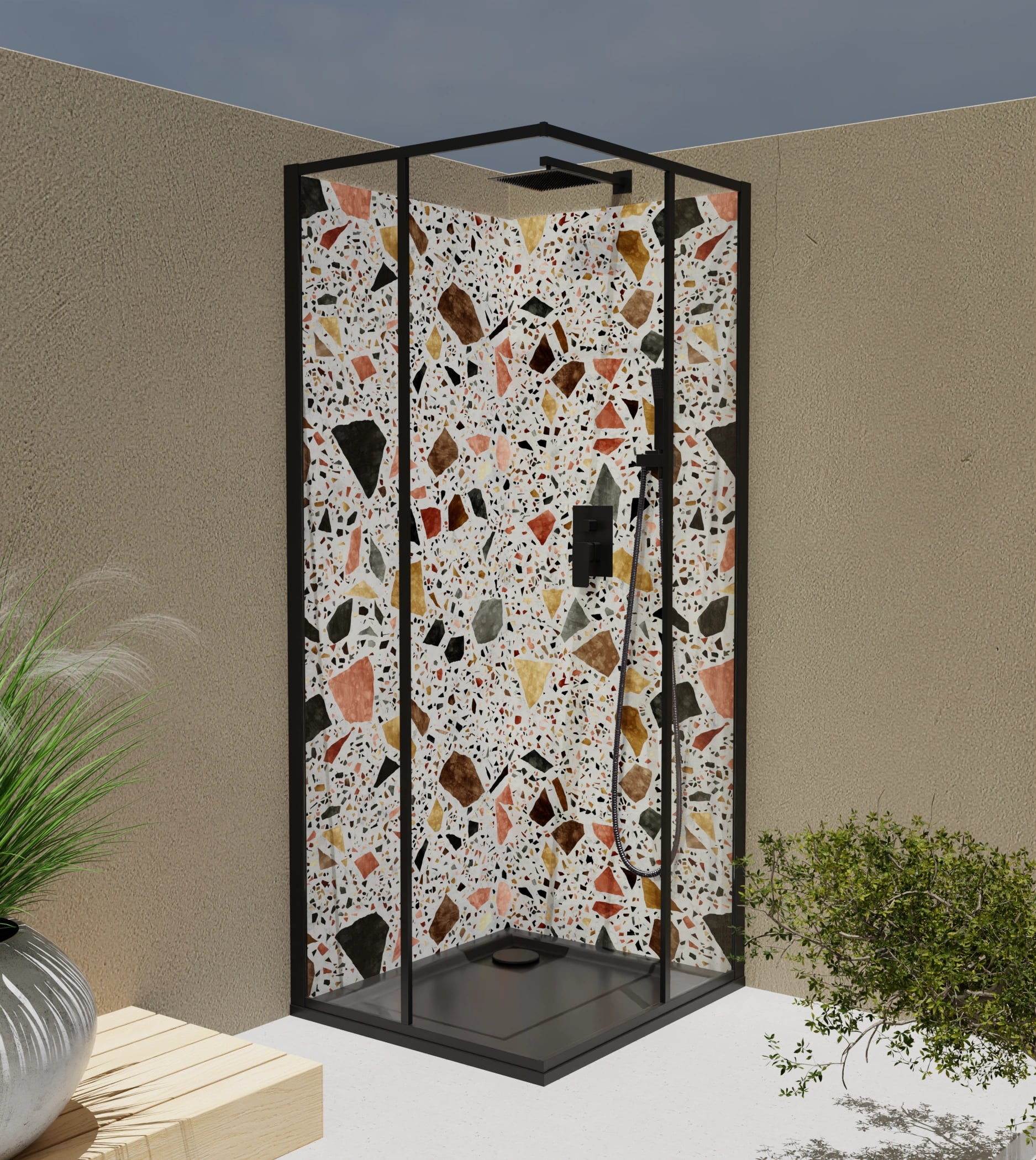 Duschrückwand - Terrazzo Gold-Terrakotta – Bild 4
