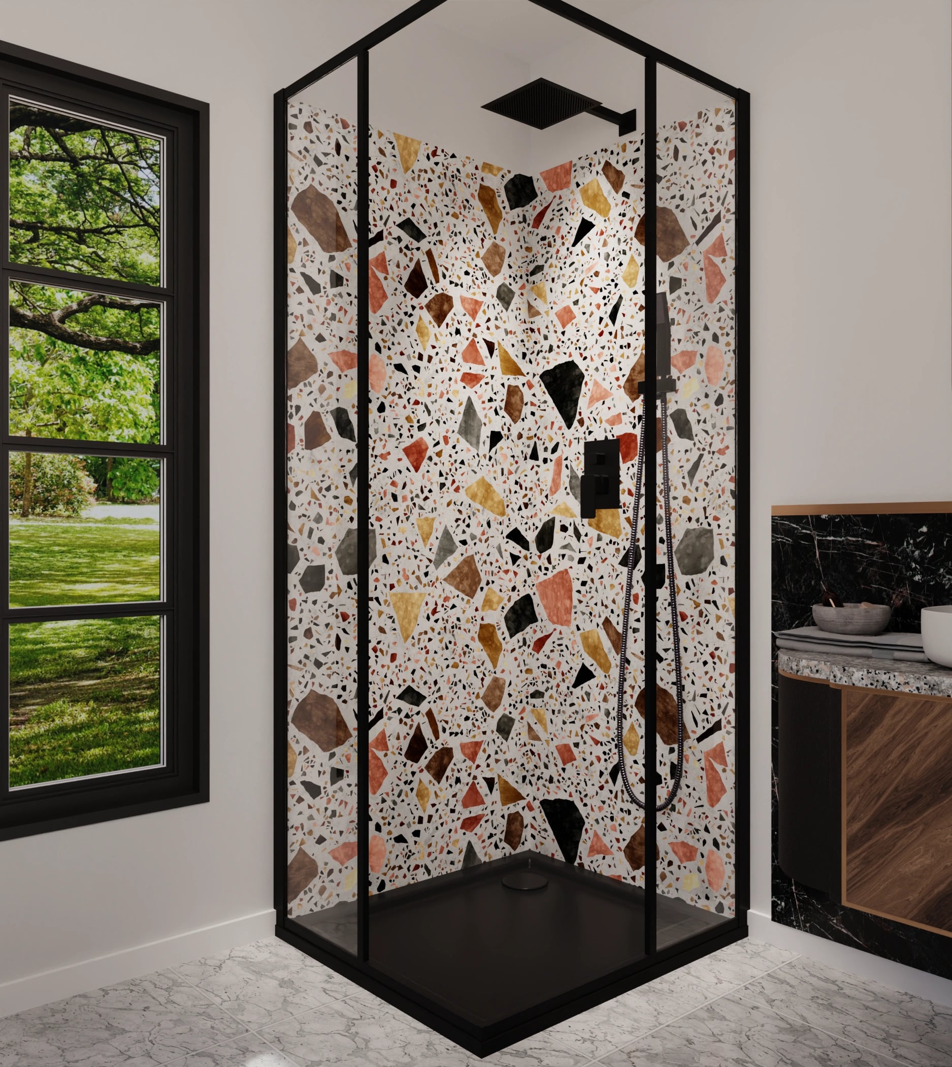 Duschrückwand - Terrazzo Gold-Terrakotta – Bild 5