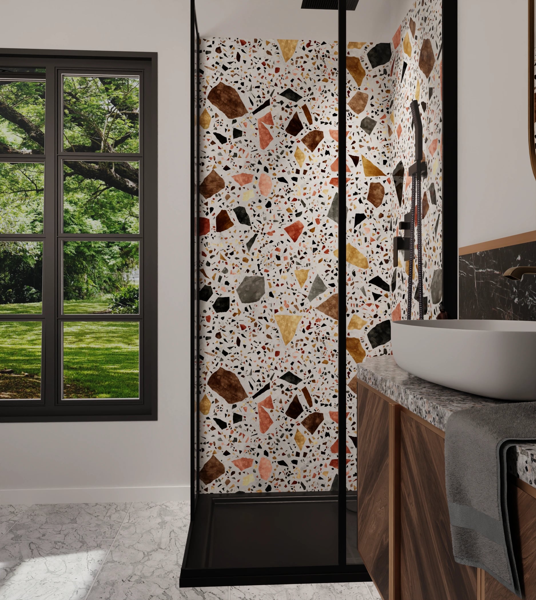 Duschrückwand - Terrazzo Gold-Terrakotta – Bild 6