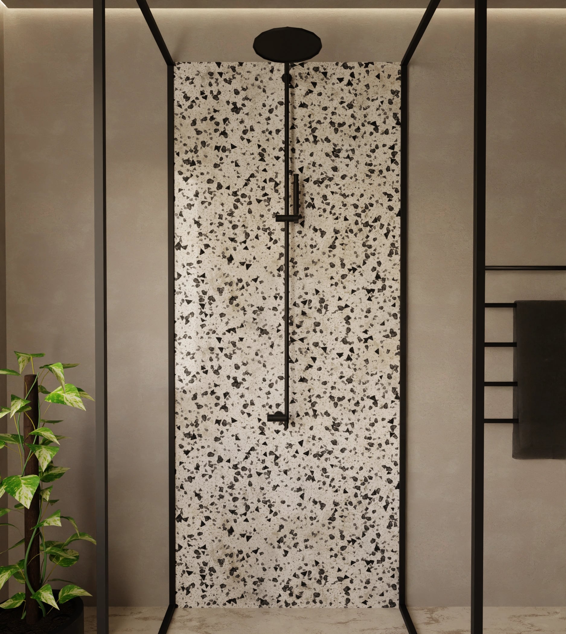 Duschrückwand - Terrazzo Schwarz-Weiß – Bild 1