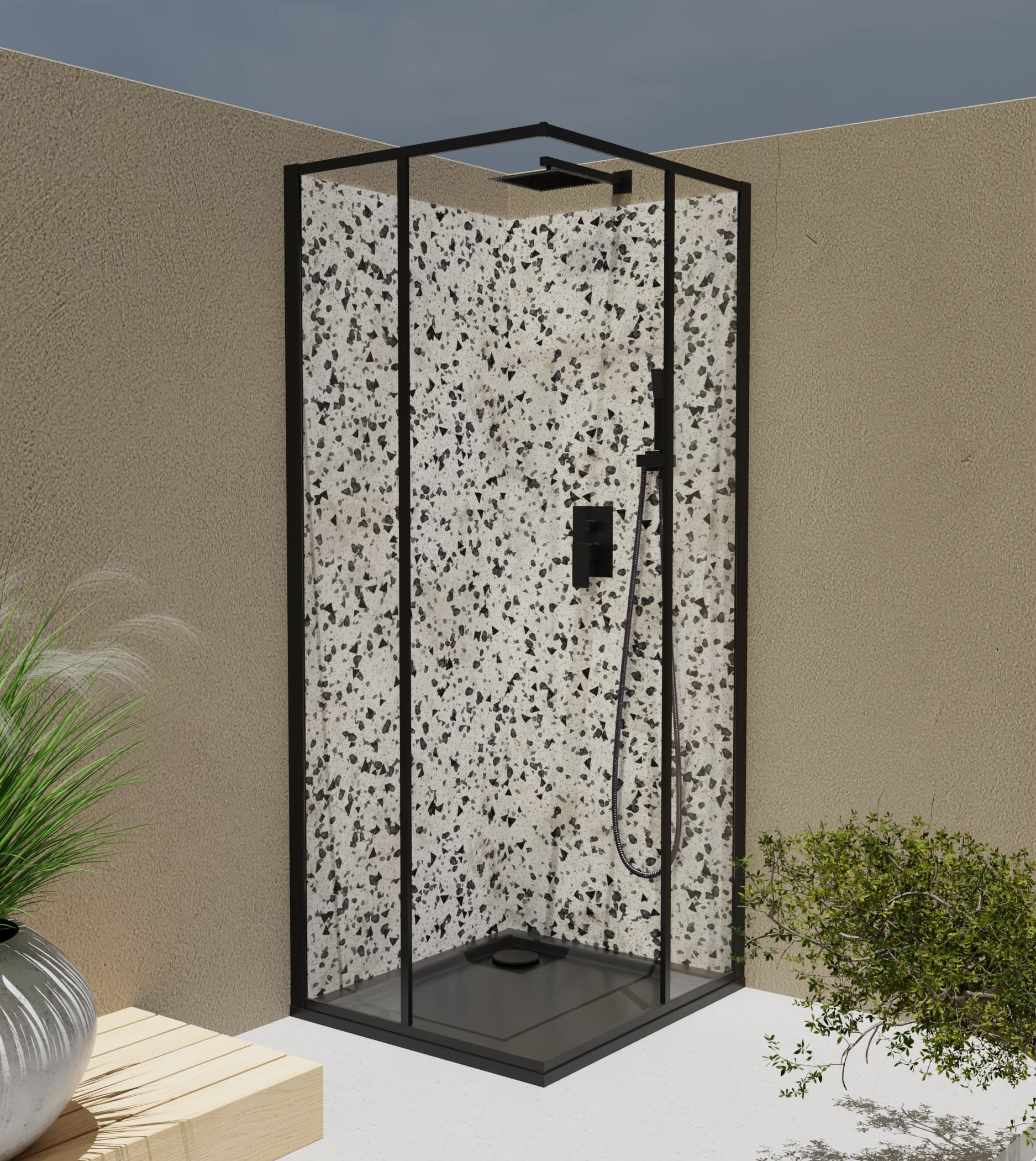 Duschrückwand - Terrazzo Schwarz-Weiß – Bild 4