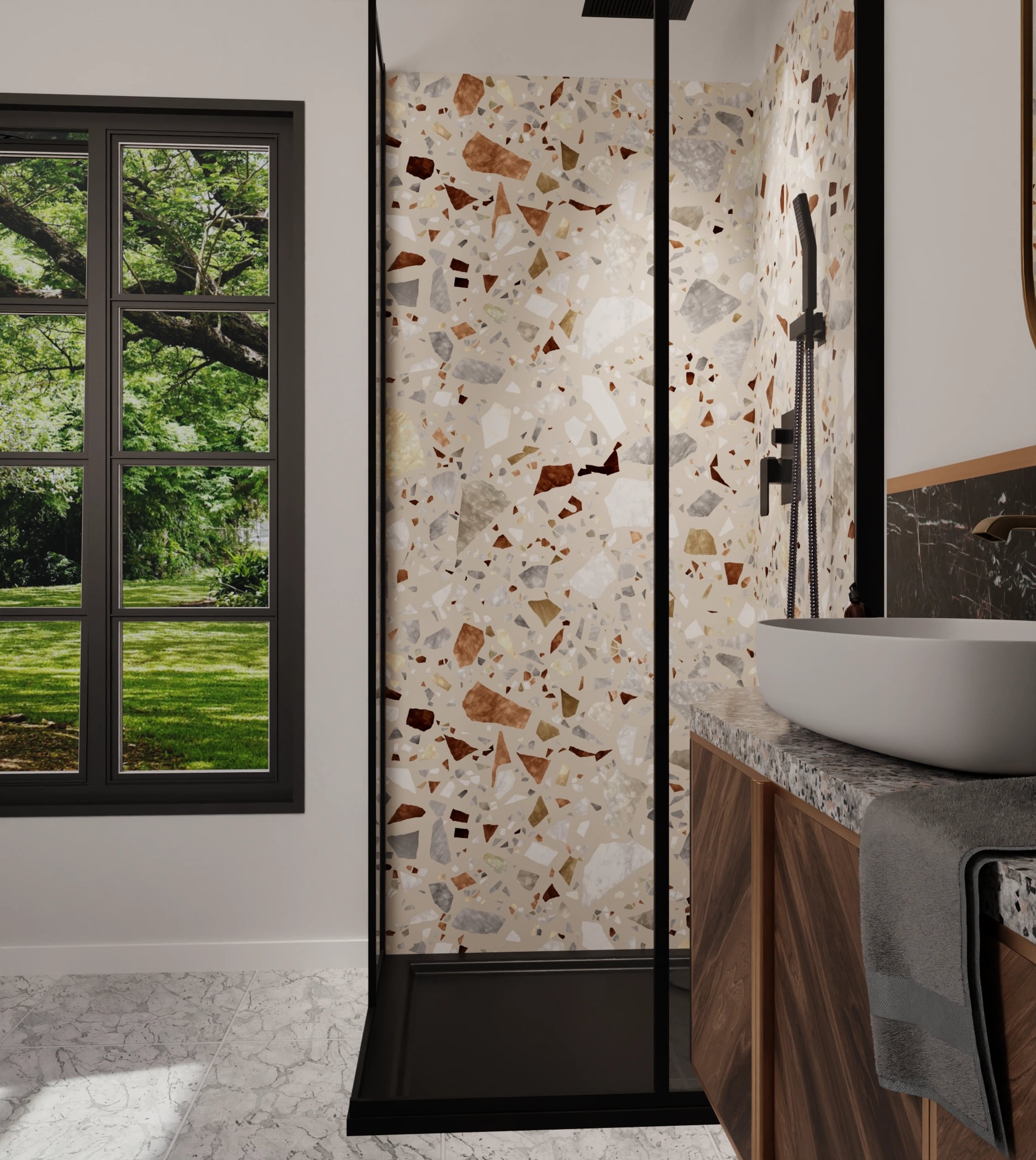 Duschrückwand - Terrazzo Naturstein – Bild 6
