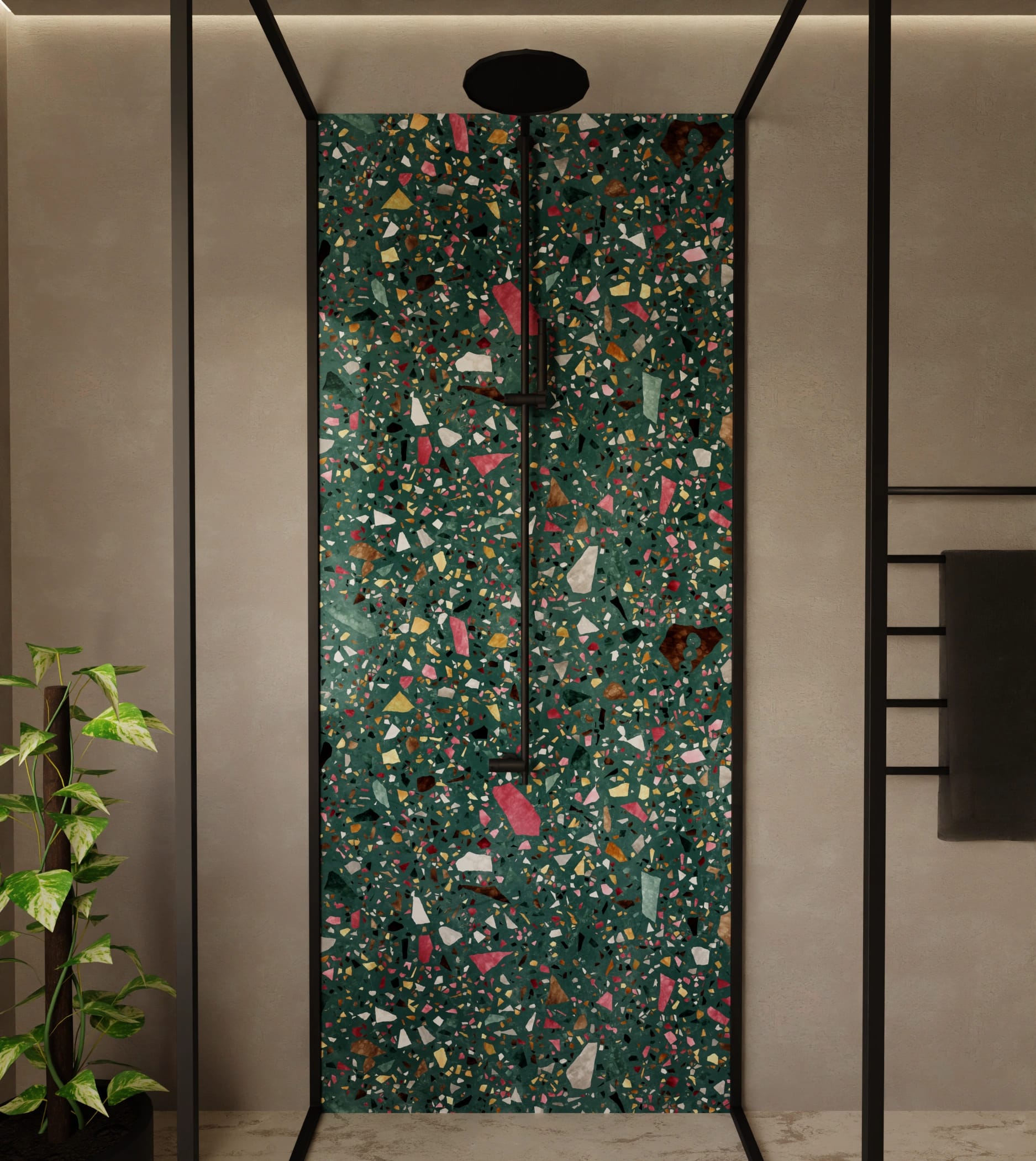 Duschrückwand - Terrazzo Petrol Bunt