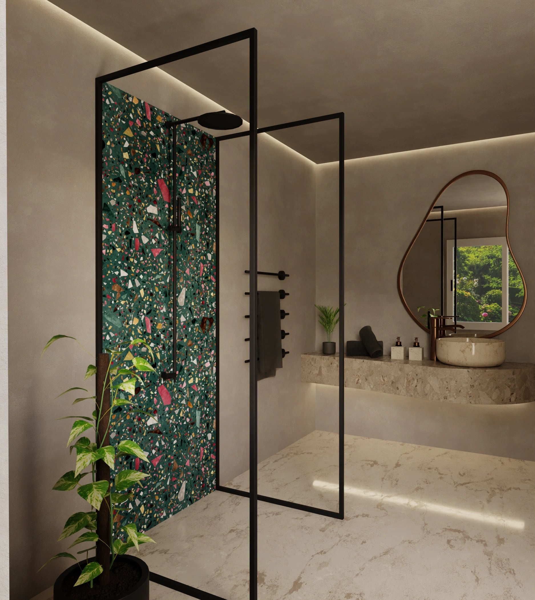 Duschrückwand - Terrazzo Petrol Bunt – Bild 2