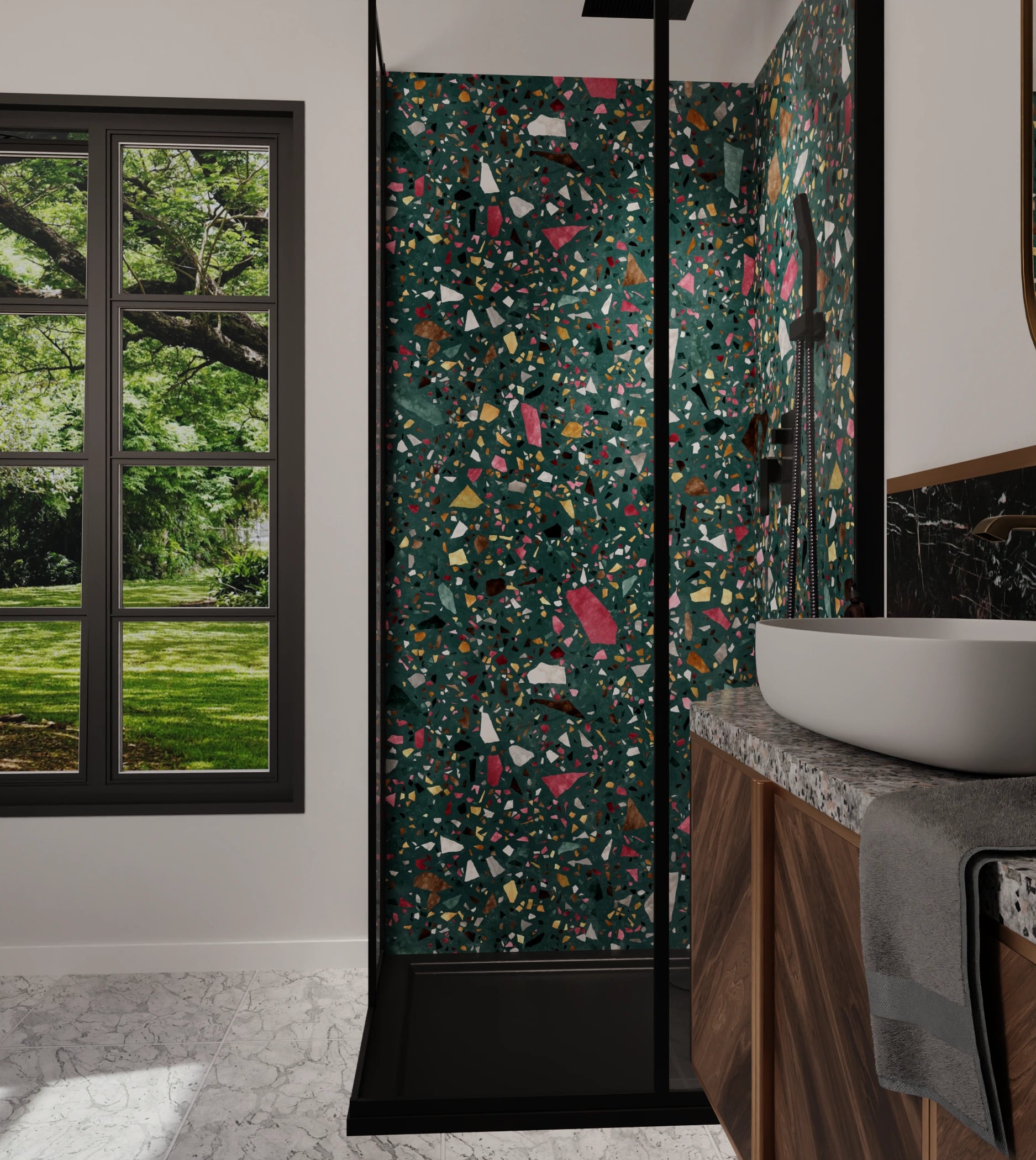 Duschrückwand - Terrazzo Petrol Bunt – Bild 6