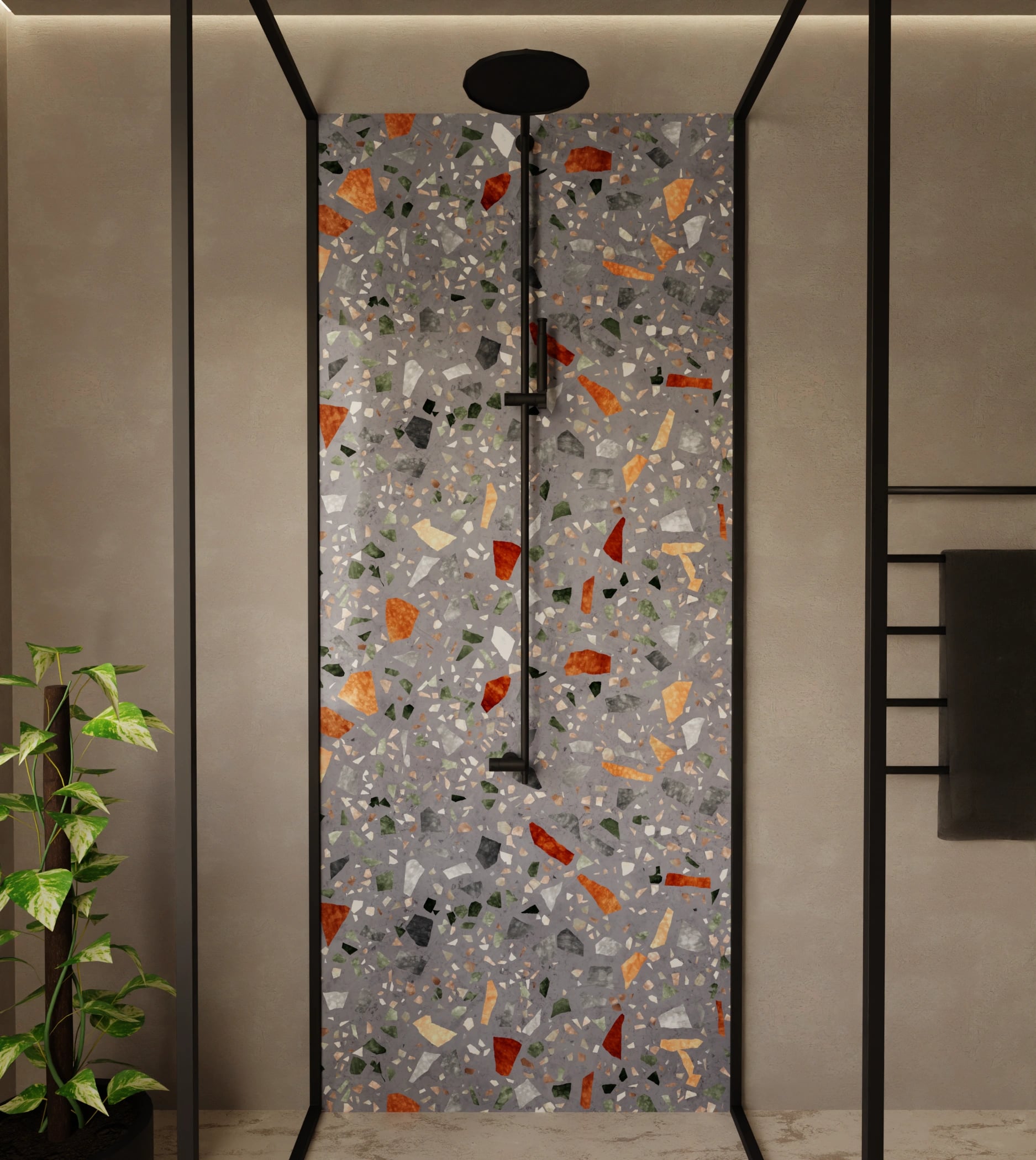Duschrückwand - Terrazzo Grau-Orange – Bild 1