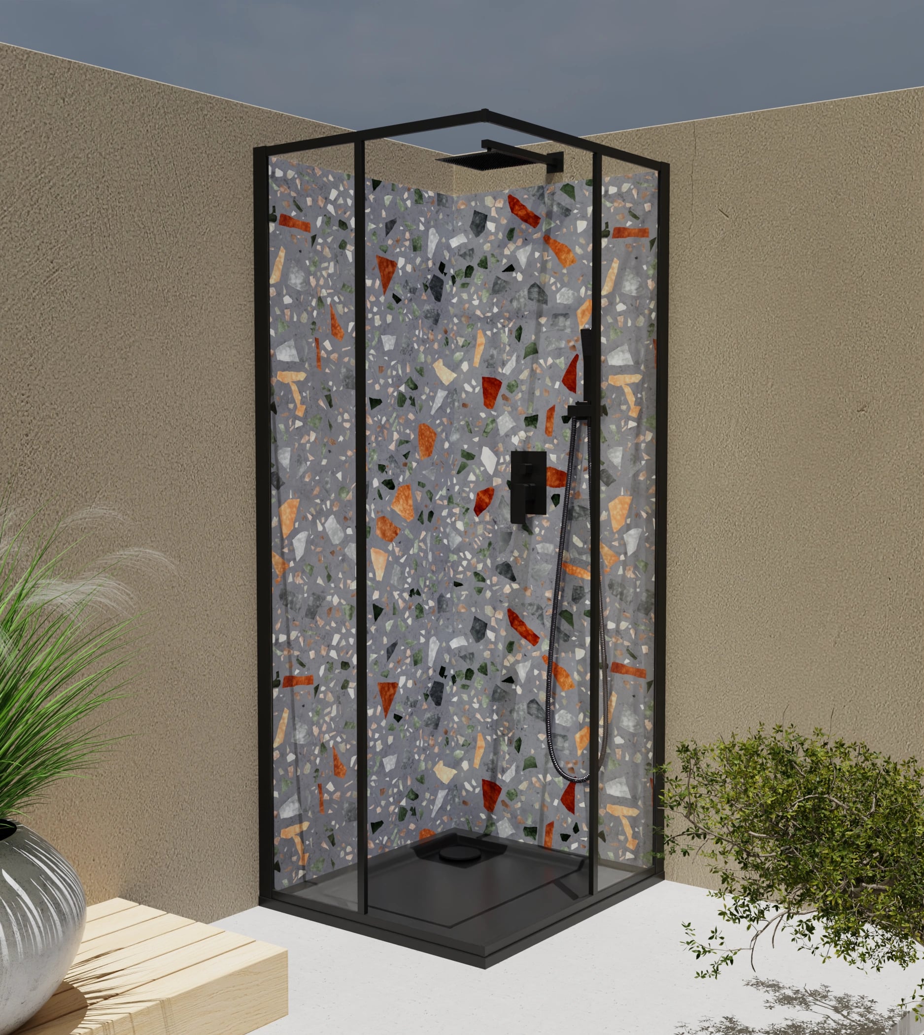 Duschrückwand - Terrazzo Grau-Orange – Bild 4