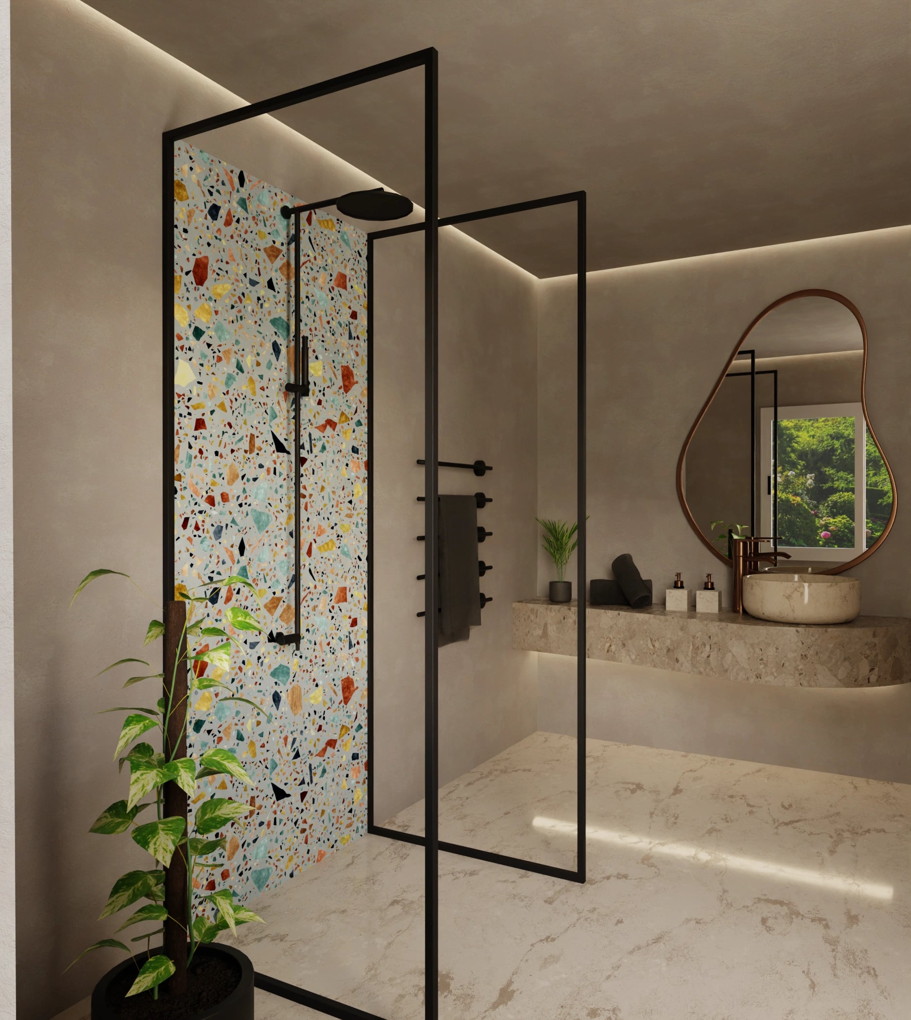 Duschrückwand - Terrazzo Konfetti Salbei – Bild 2